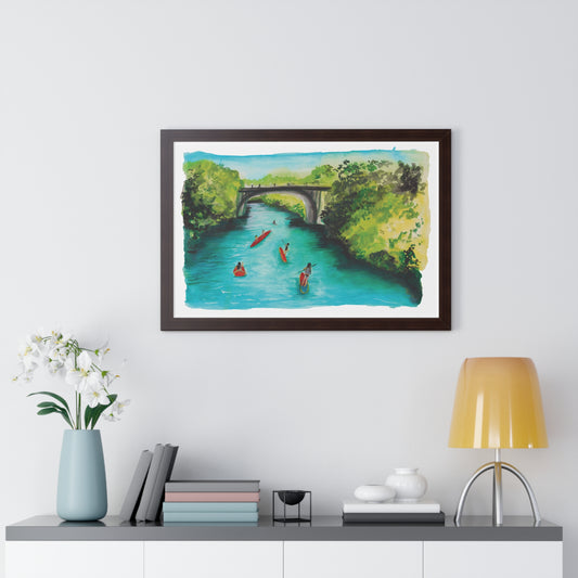 Framed Watercolor Austin Landscape Poster, Austin Texas Barton Springs watercolor, art framed poster, wall hanging home decor, bedroom wall art