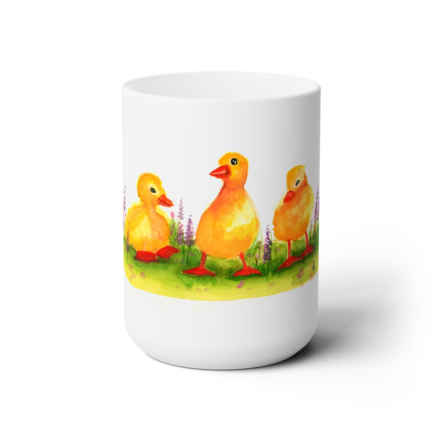 Cute Duckling Mug, Watercolor Painting Cute Ducklings, 15 oz mug, duckling flowers cute mug, Teacher mug, Animal lover gift,