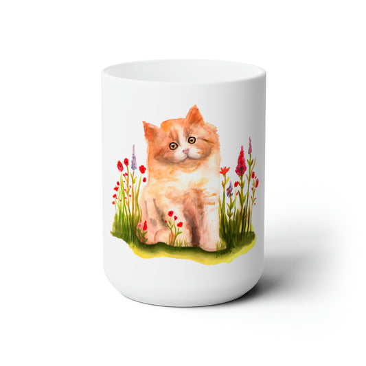 Cute Cat mug, Cute cat lover mug, cats and flowers ceramic mug, 15 oz, cat lover gift, persian cat cute mug,