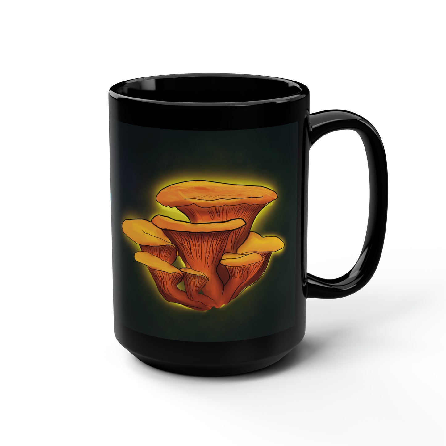 Trippy Bioluminescent Mushroom Mug 15 oz, Glowing Mushroom Psychedelic black mug, glowing fantasy trippy mushroom mug oyster mushroom cool mug