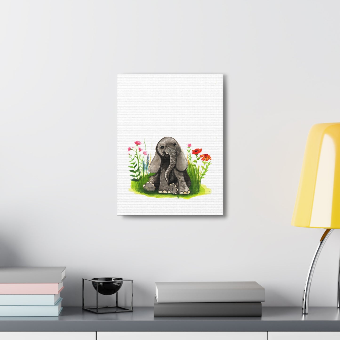 Cute Watercolor Baby Elephant in Flowers, Nursery Wall art, safari animal prints, cute baby animals, kids wall art, animal lover