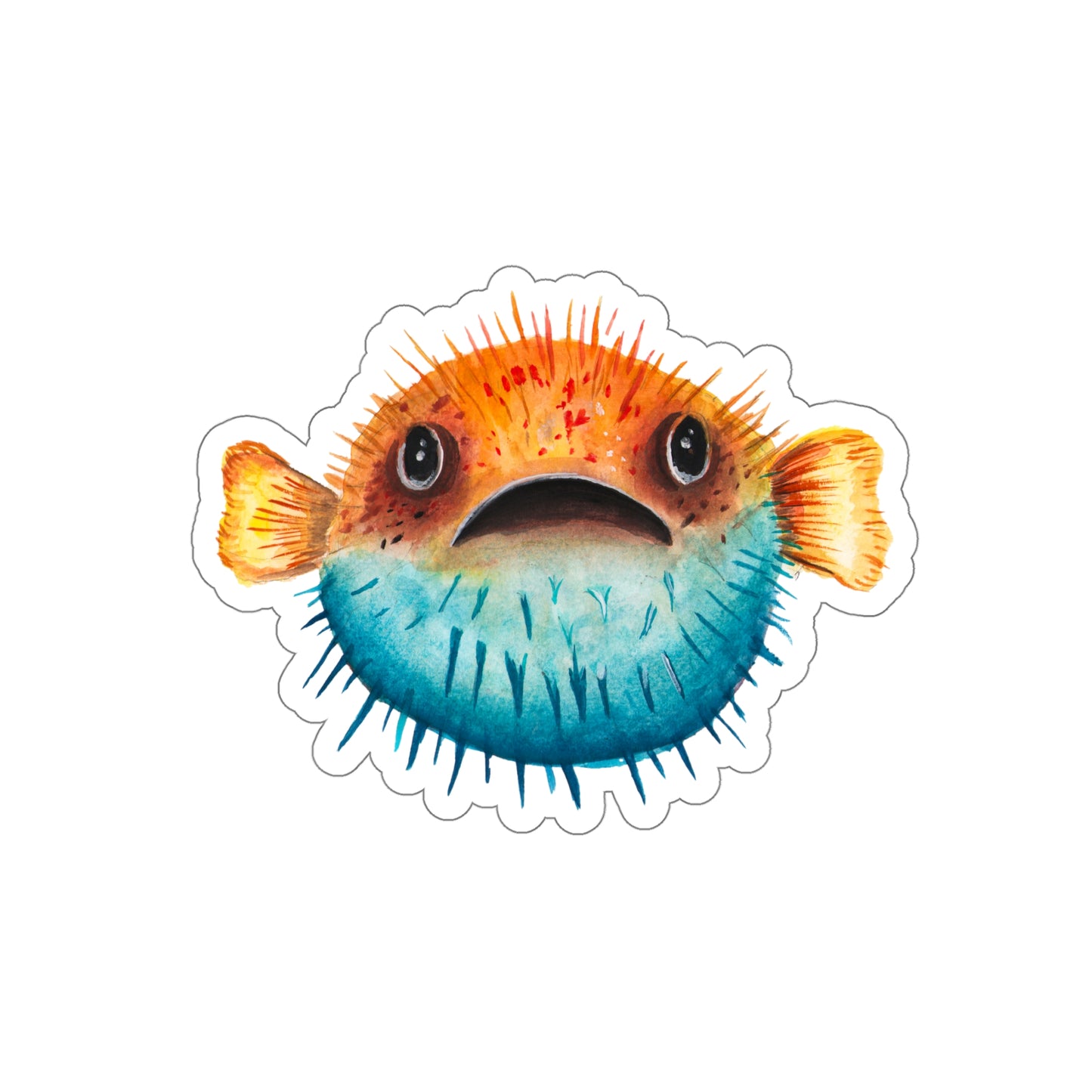 Cute Watercolor Pufferfish sticker, Funny Illustration sticker, original blowfish cute sticker for water bottle, cute funny watercolor fish Sticker, Vinyl sticker