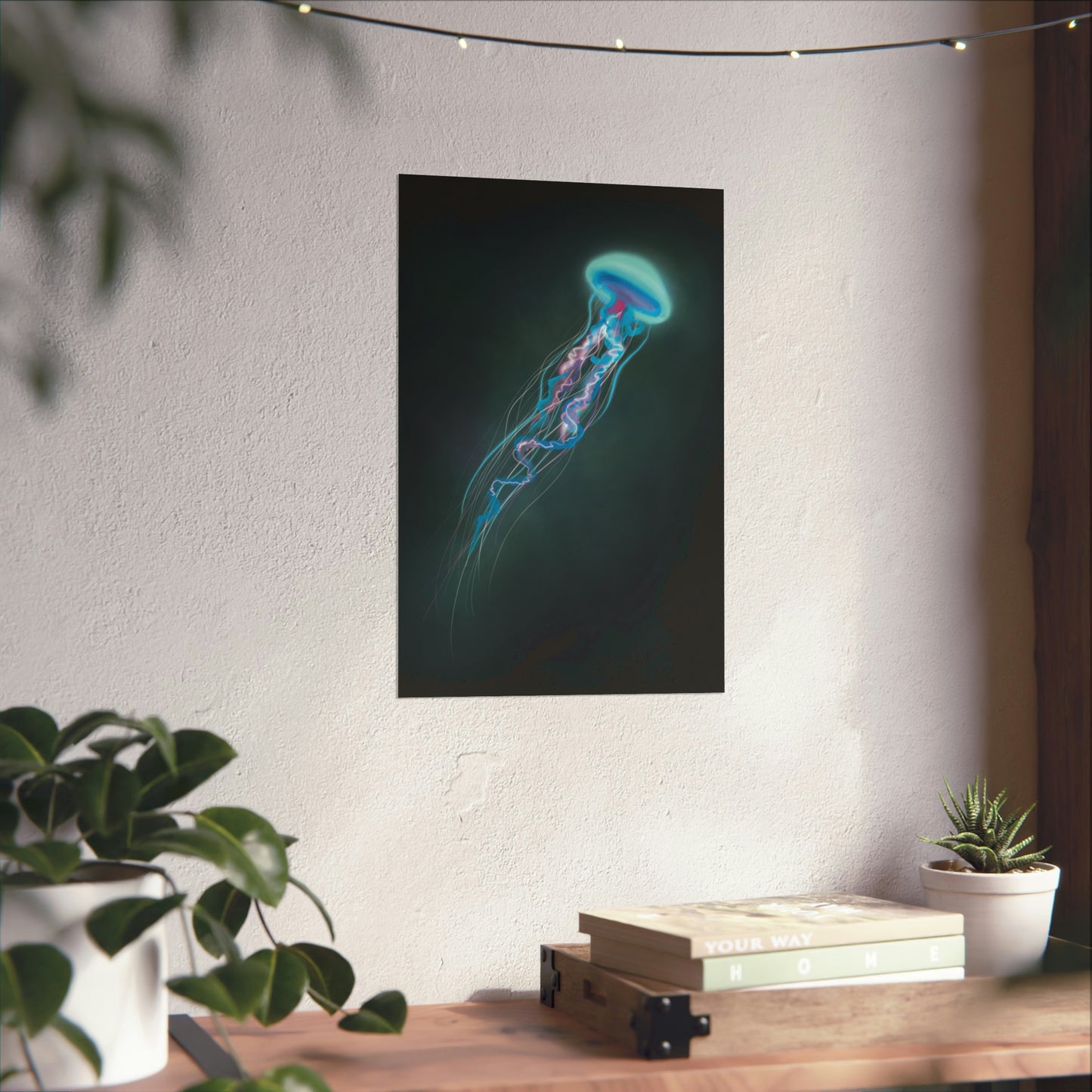 Bioluminescent Trippy Jellyfish Poster, Colorful Bioluminescent Jellyfish, Glowing pretty jellyfish, jellyfish lover, glowing bioluminescent art