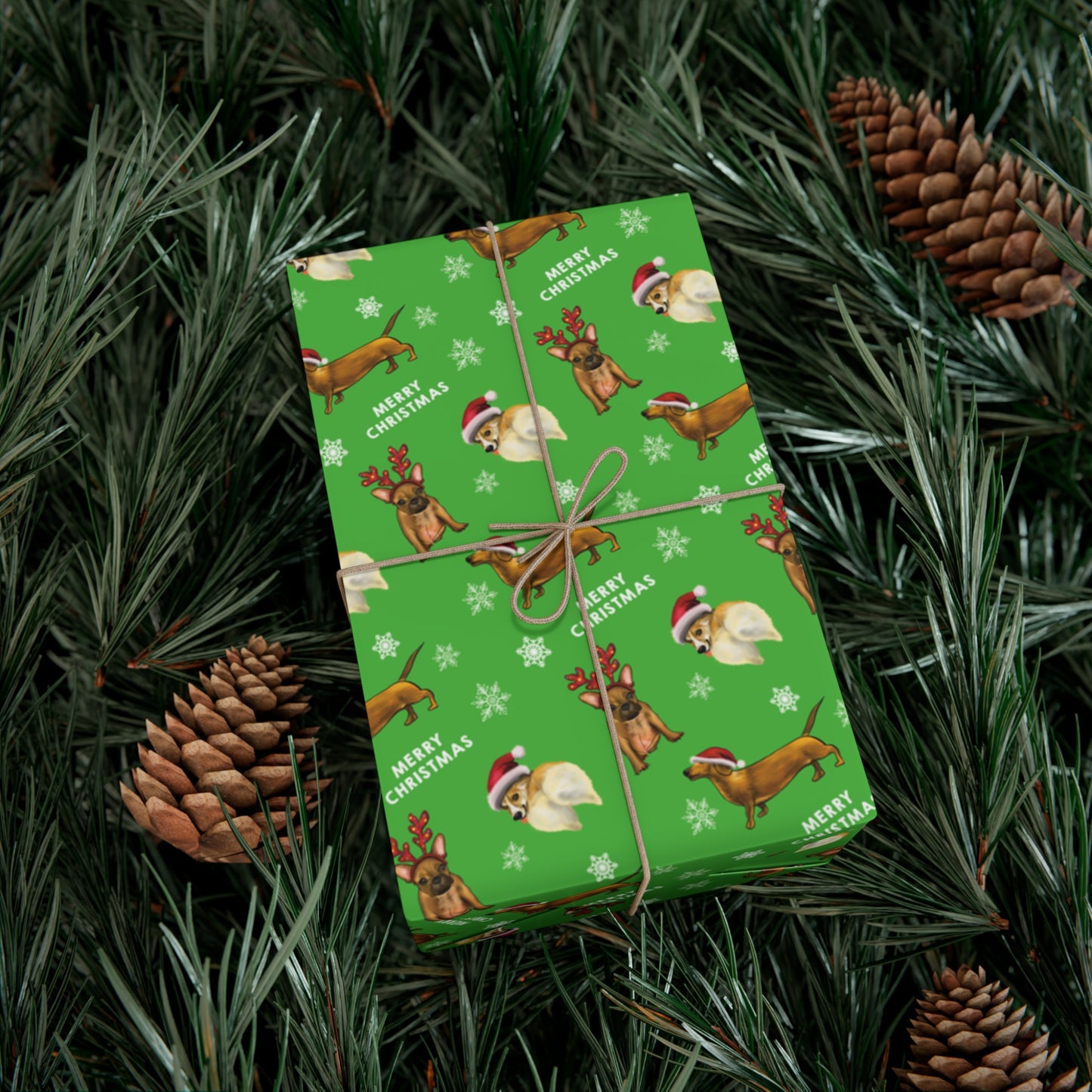 Cute funny dog christmas wrapping paper, funny dog christmas holiday gift wrap paper, cute dog in costume, christmas dog antlers cute