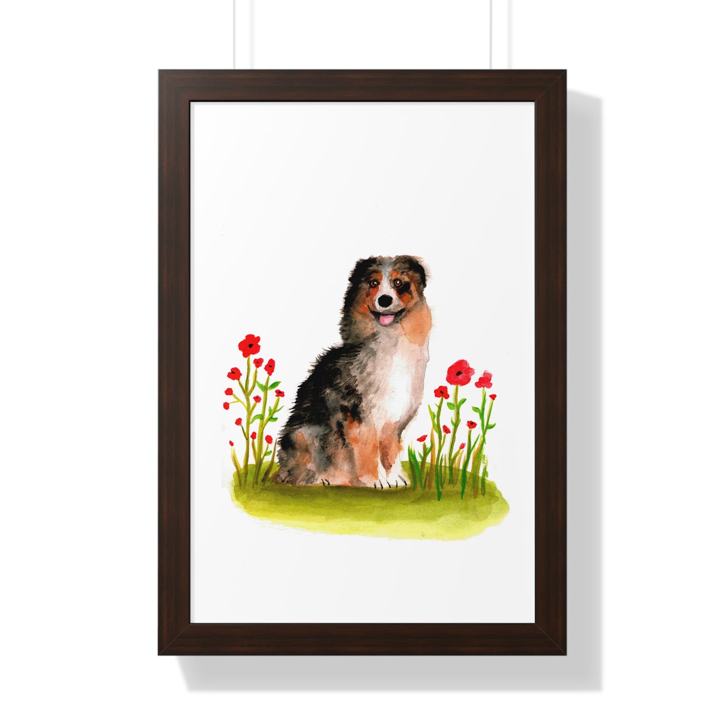 Watercolor Australian Shepherd Art Print, Cute Watercolor Art poster, Framed Art Poster