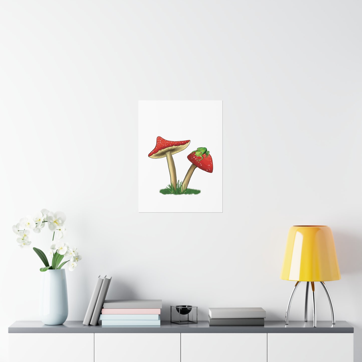 Frog Relaxing on a Mushroom Poster