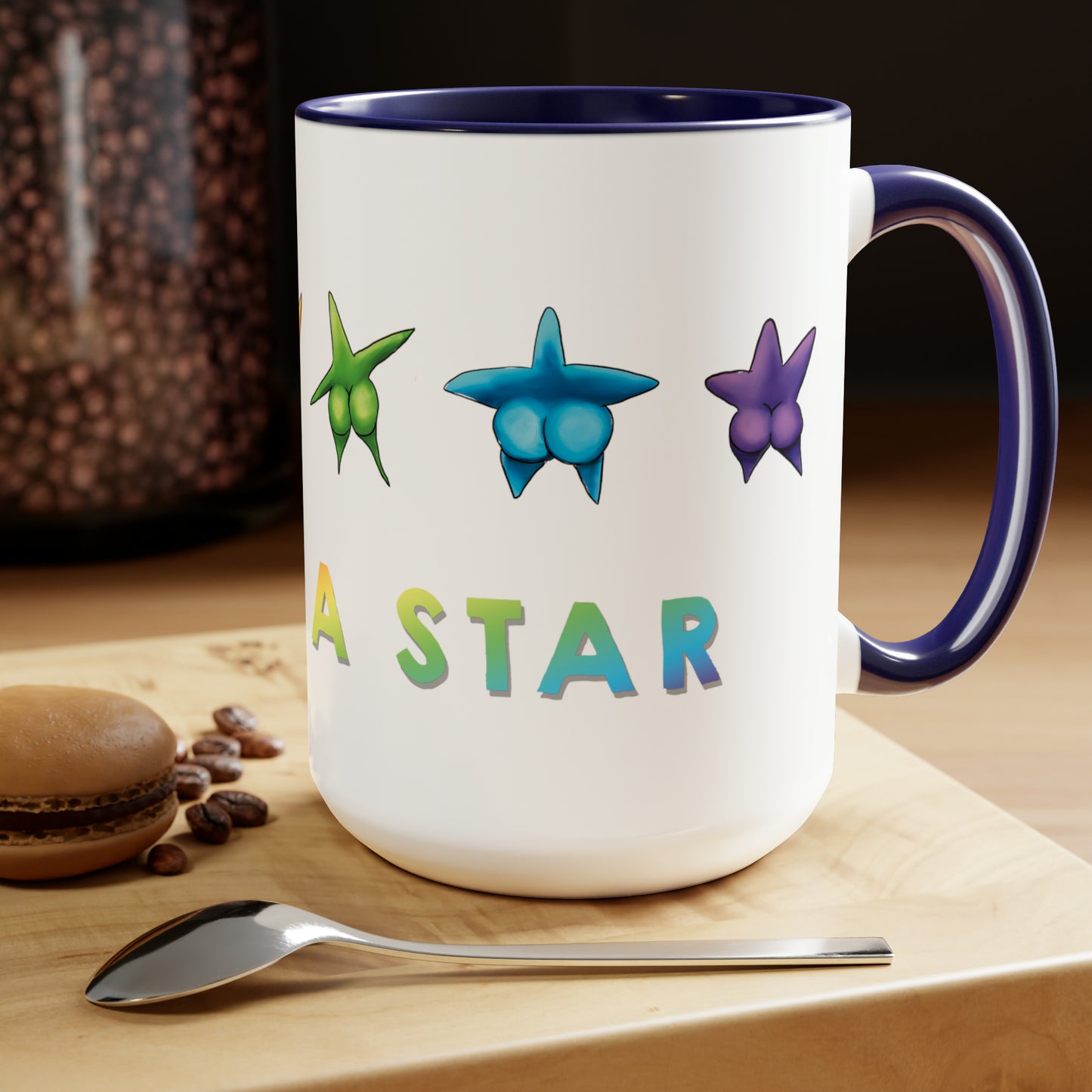 Cute Funny Rainbow Starfish Mug, 15 oz