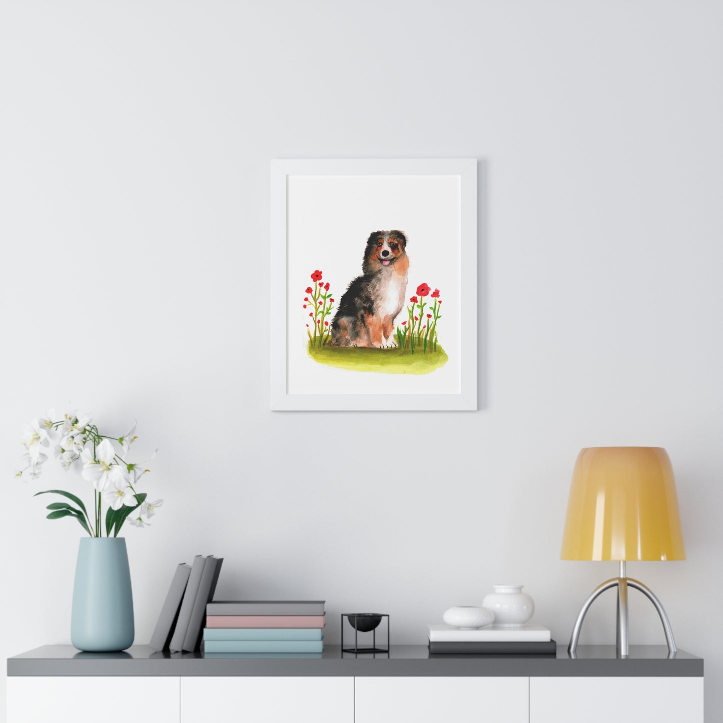 Watercolor Australian Shepherd Art Print, Cute Watercolor Art poster, Framed Art Poster