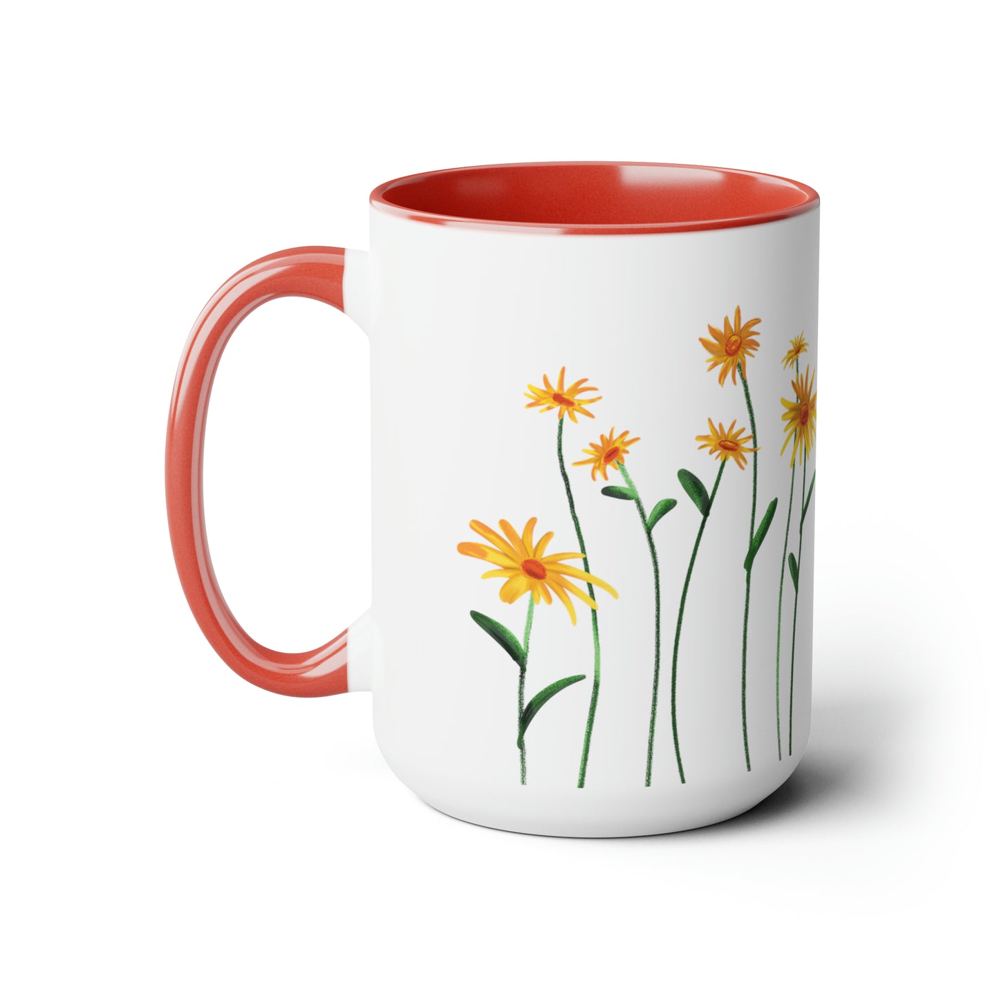 Pretty Red Accent Flowers Mug, 15 oz, Floral mug