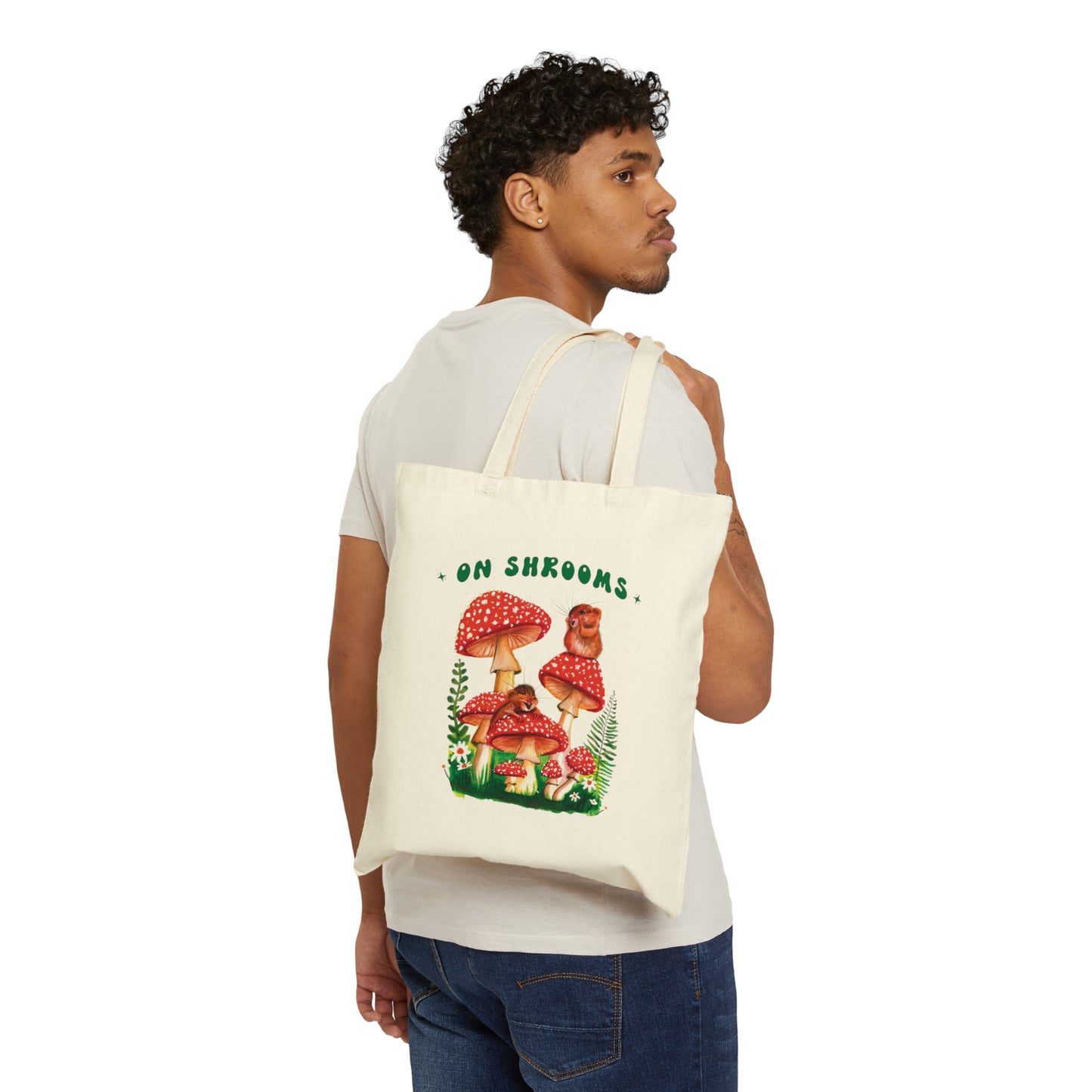 Cute funny mushroom tote bag, were on shrooms tote bag, funny pun, mushroom watercolor, mushroom lover