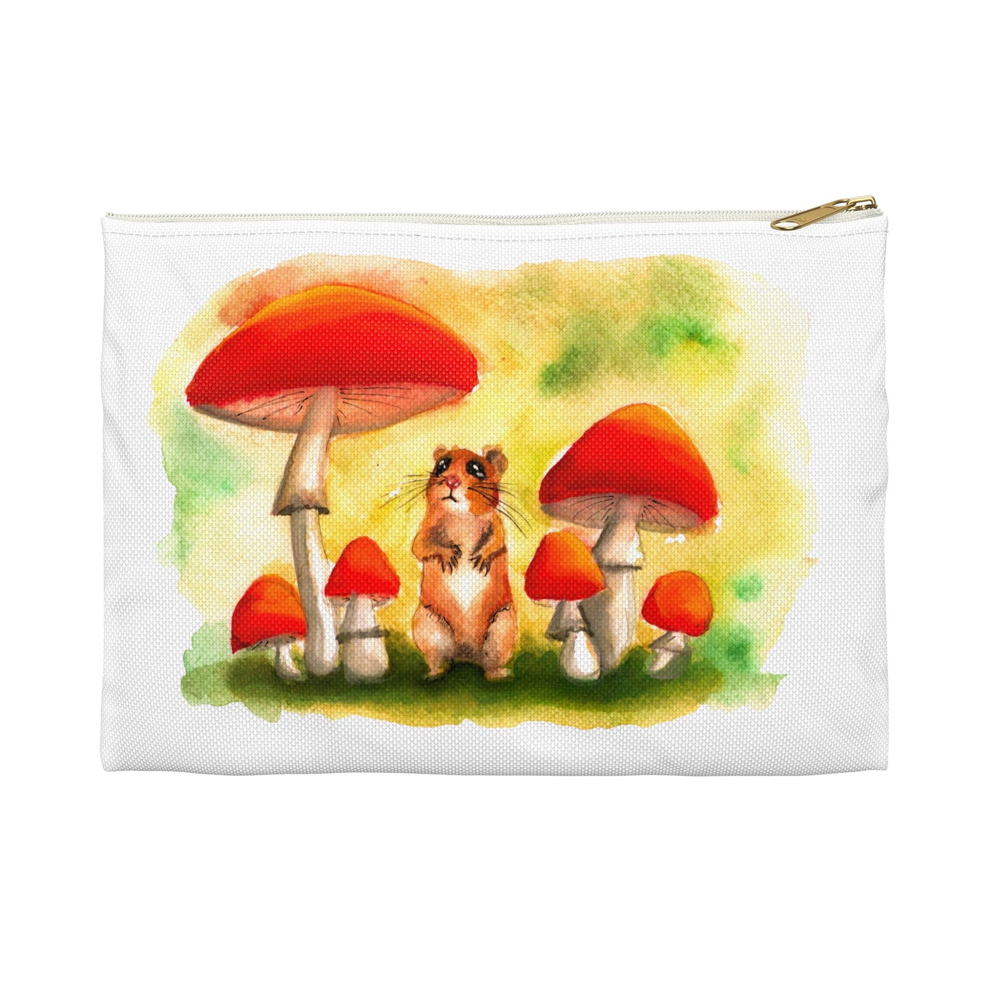 Cute Mouse in Mushrooms Watercolor painting, Makeup bag/ accessory bag