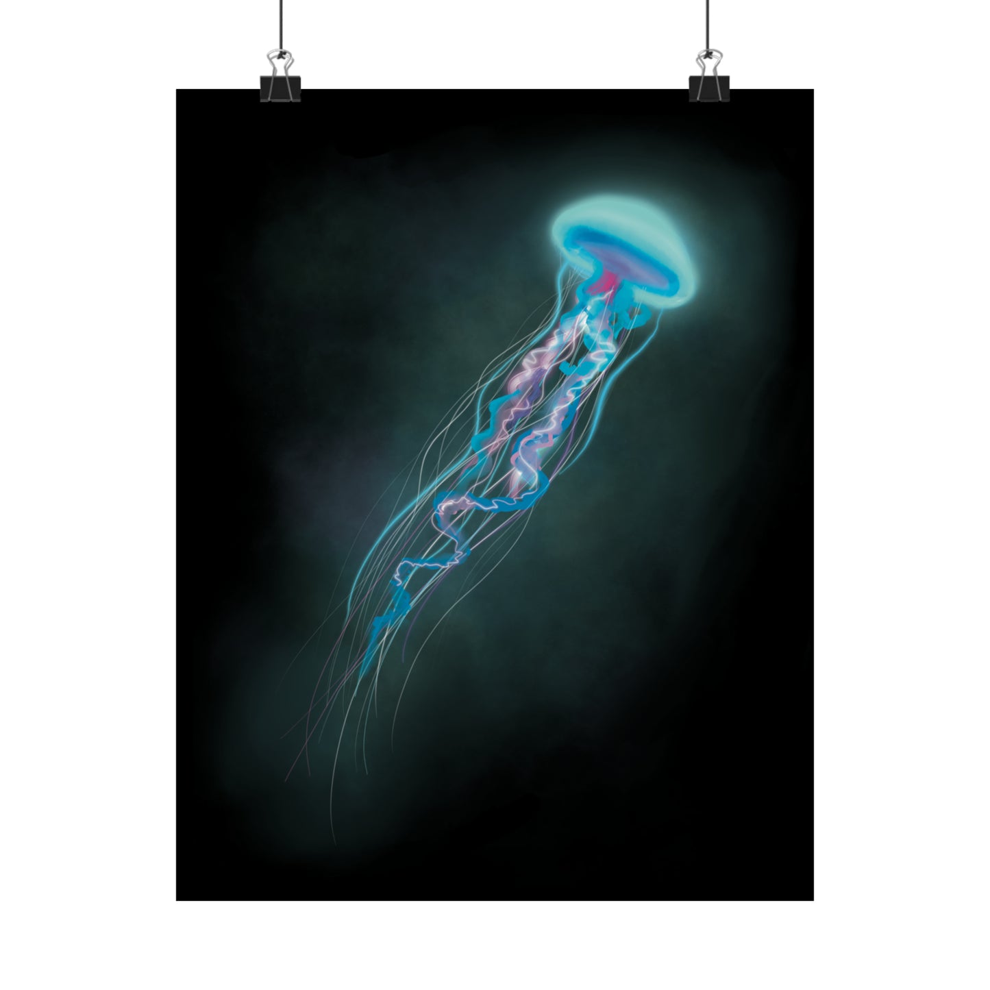 Bioluminescent Trippy Jellyfish Poster, Colorful Bioluminescent Jellyfish, Glowing pretty jellyfish, jellyfish lover, glowing bioluminescent art