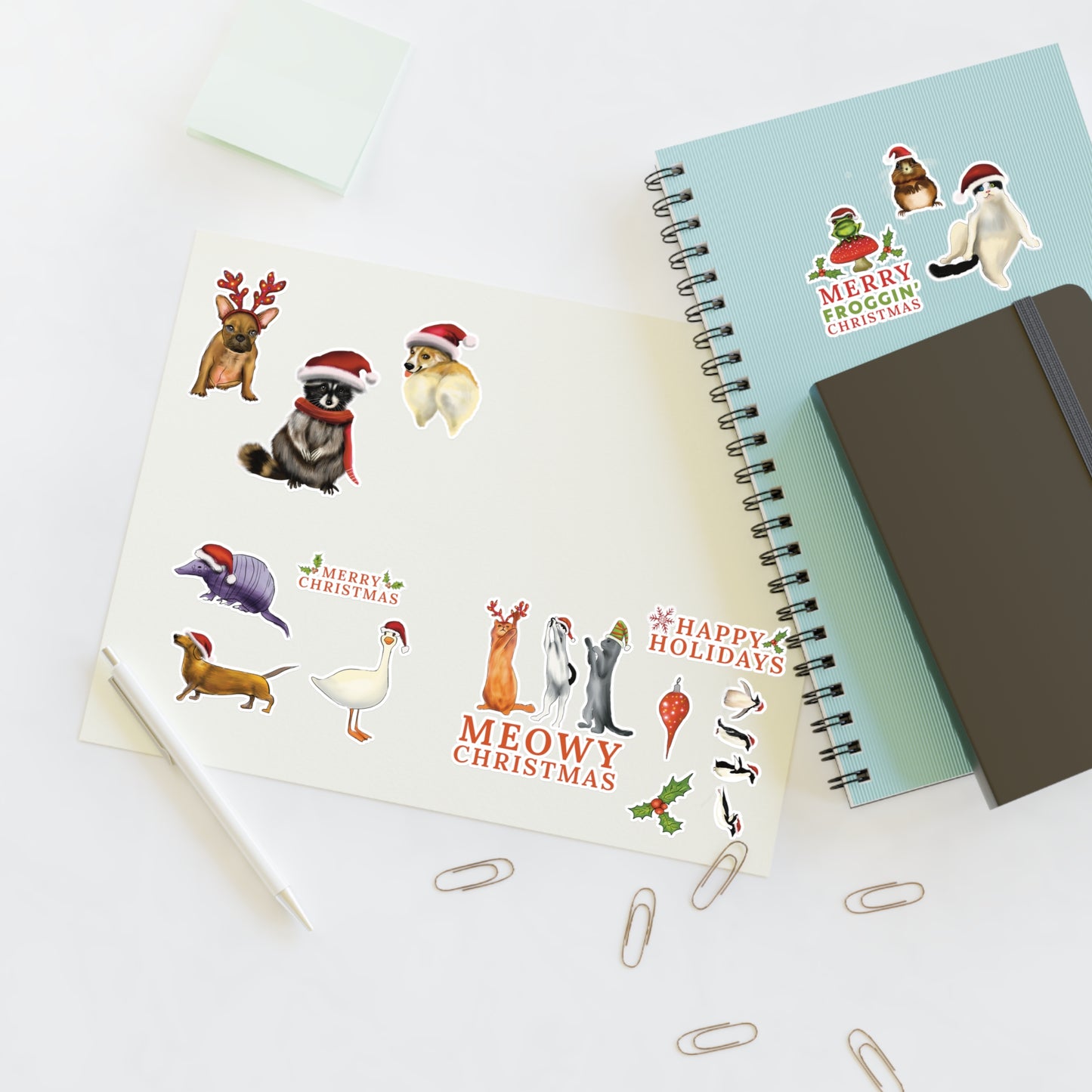 Christmas Animal Sticker Sheet, Christmas dog cute stickers, christmas cat sticker, cute holiday stickers, sticker sheet christmas