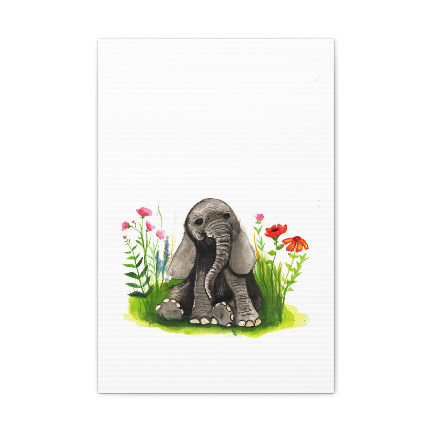 Cute Watercolor Baby Elephant in Flowers, Nursery Wall art, safari animal prints, cute baby animals, kids wall art, animal lover