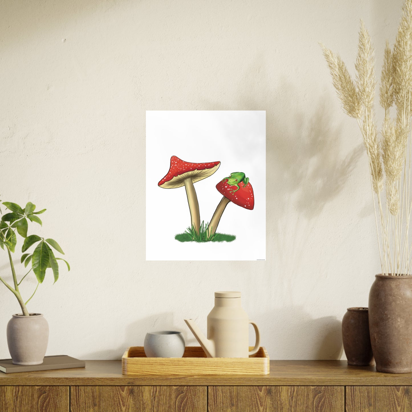 Cute Frog on a Mushroom Illustration Poster