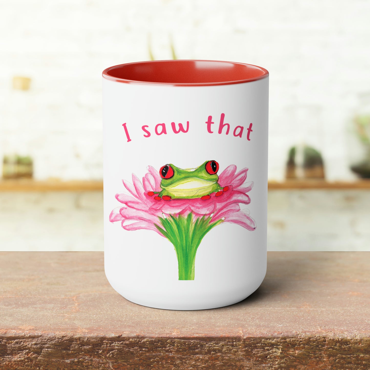 Cute Watercolor frog mug, adorable frog lover mug gift, funny frog I saw that mug, frog on flower cute floral mug