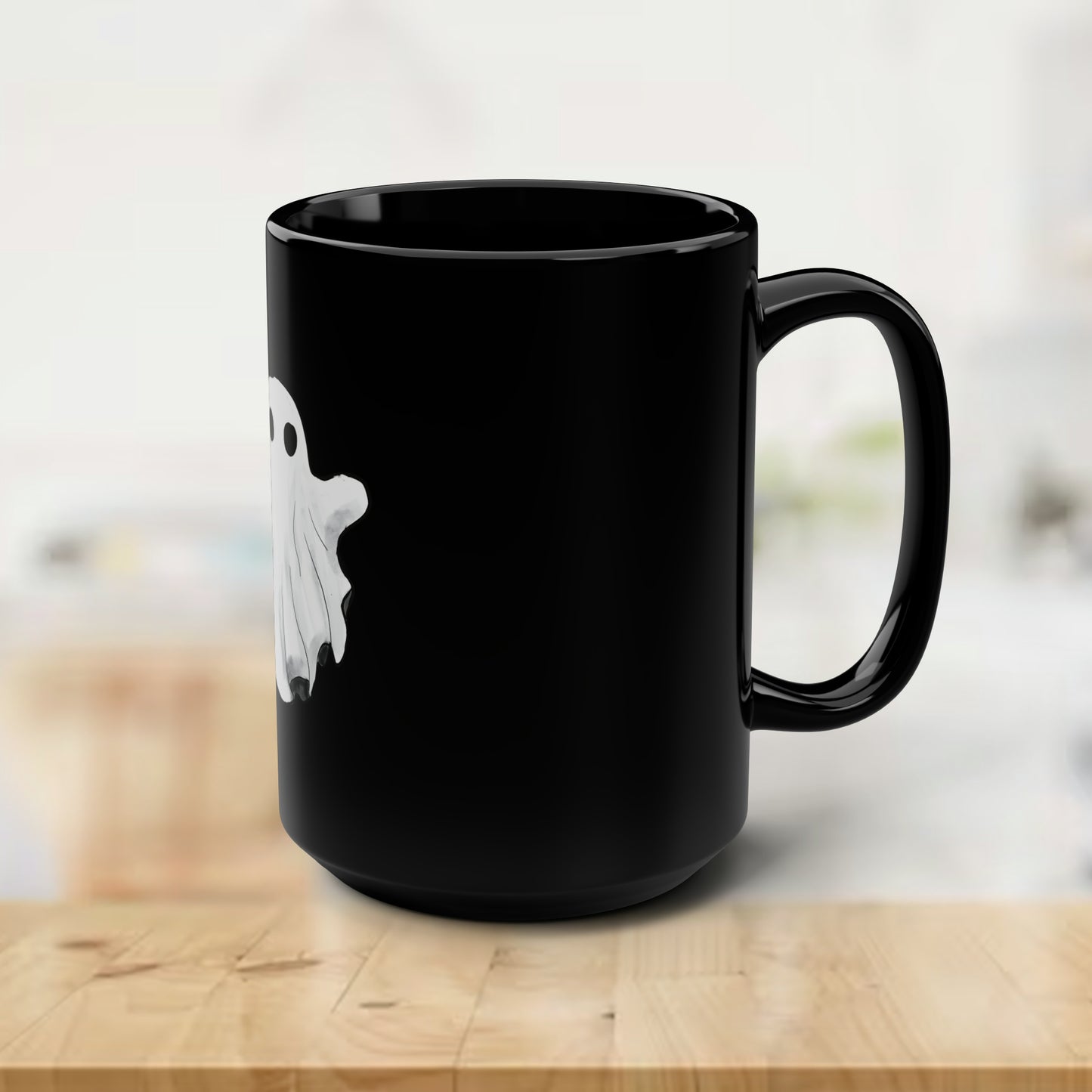 Halloween Ghost Black Mug, Cute Halloween Mug, Halloween Decor Cute Ghost Black 15oz mug