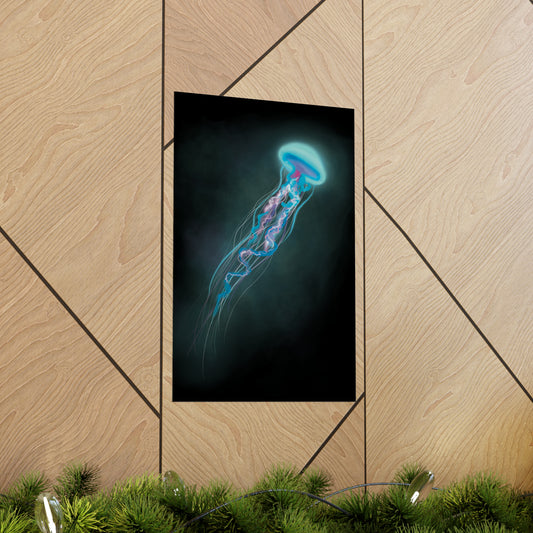 Bioluminescent Trippy Jellyfish Poster, Colorful Bioluminescent Jellyfish, Glowing pretty jellyfish, jellyfish lover, glowing bioluminescent art