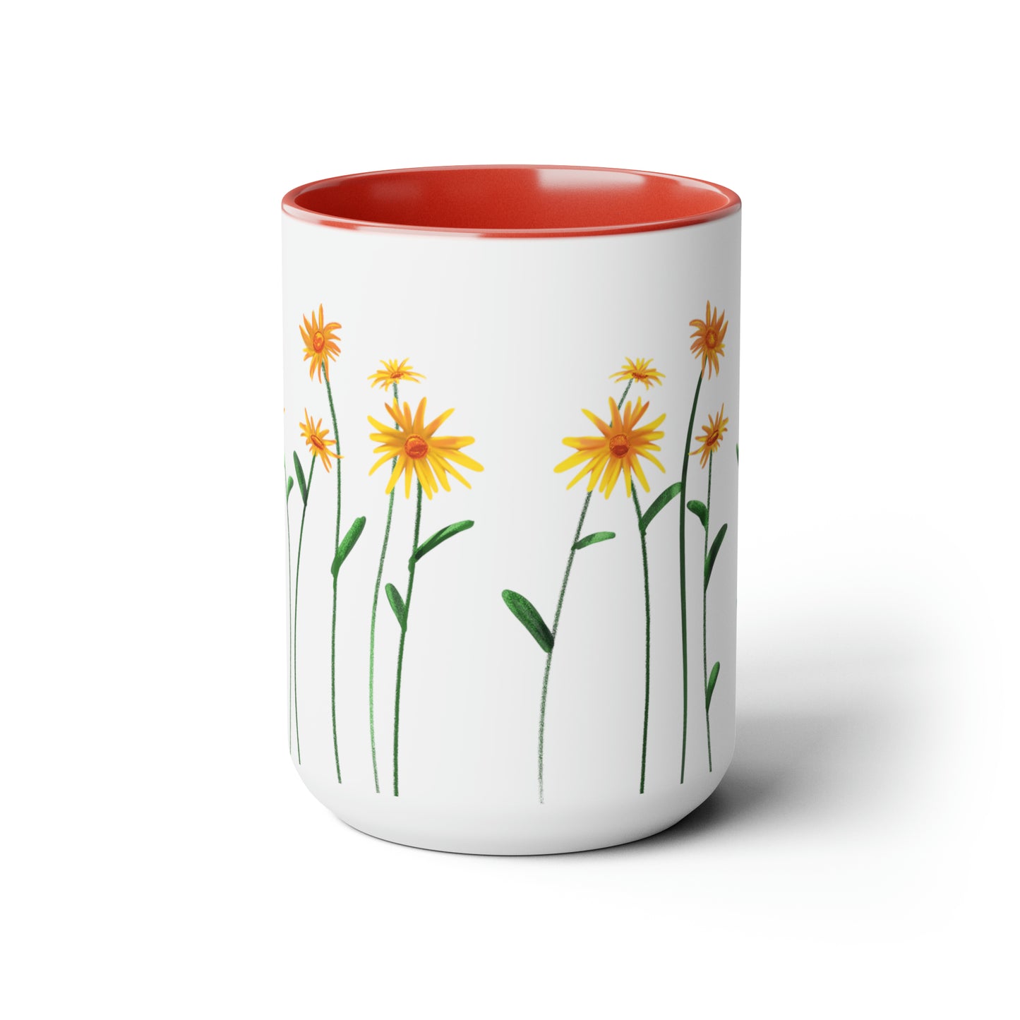 Pretty Red Accent Flowers Mug, 15 oz, Floral mug