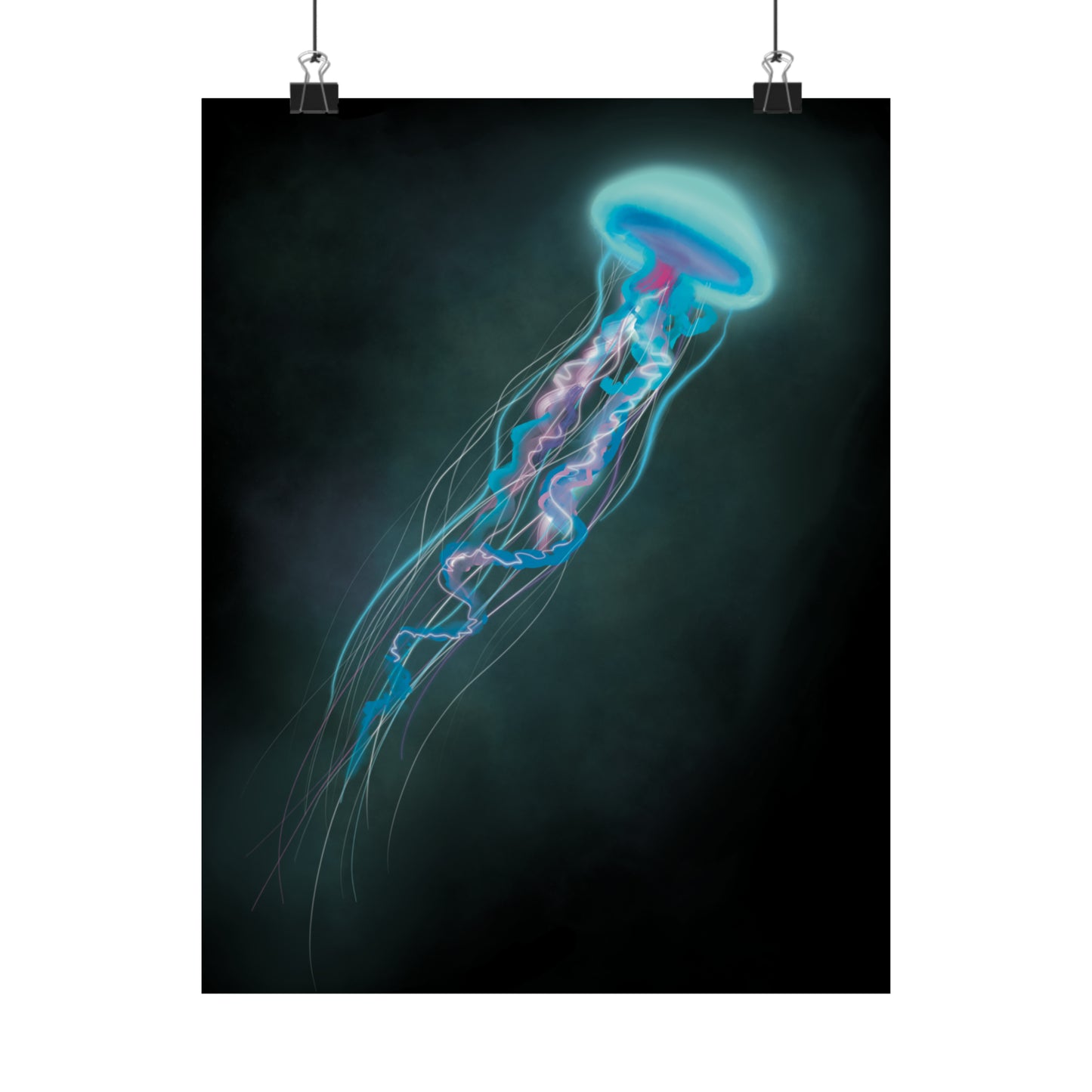 Bioluminescent Trippy Jellyfish Poster, Colorful Bioluminescent Jellyfish, Glowing pretty jellyfish, jellyfish lover, glowing bioluminescent art