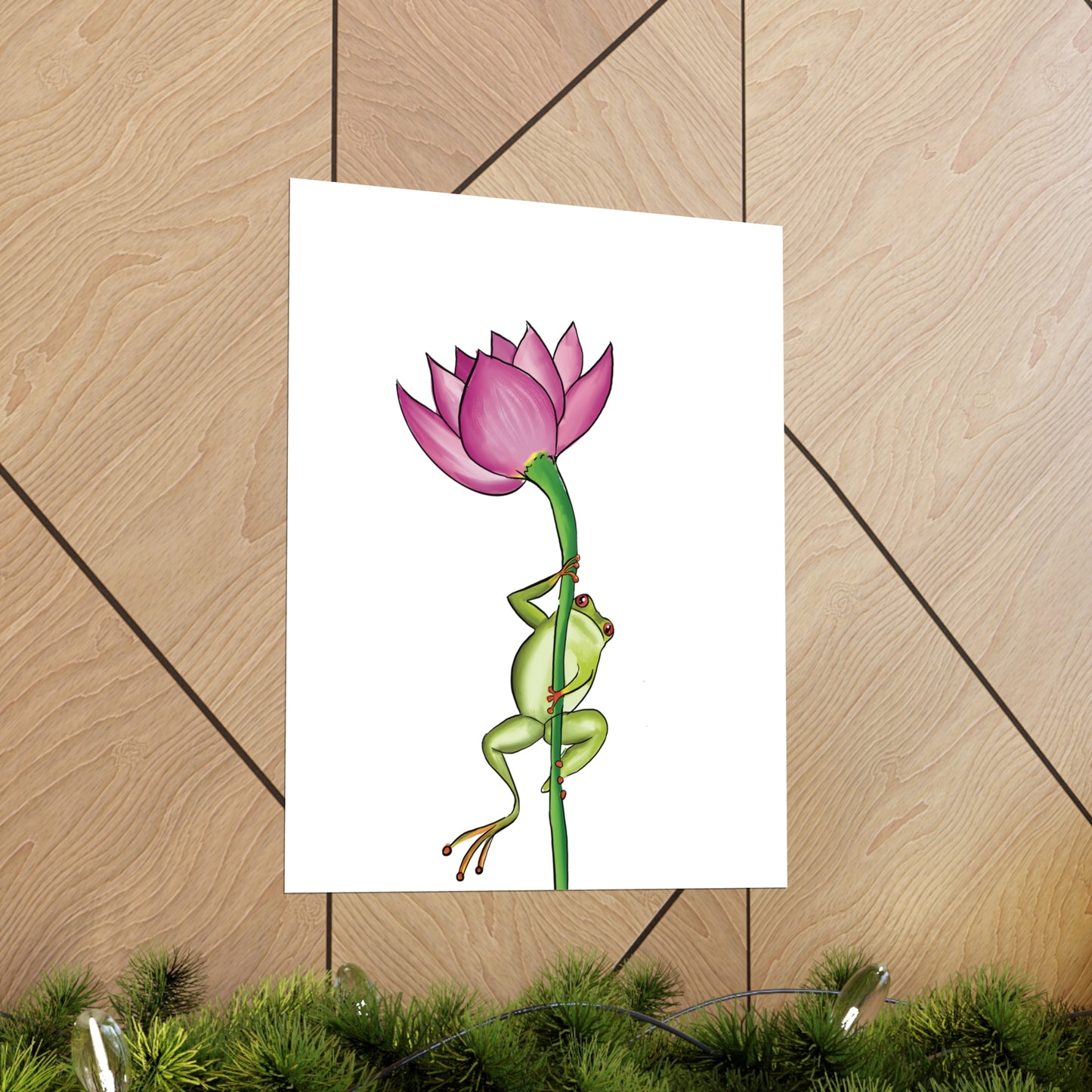 Frog Climbing a Flower Poster