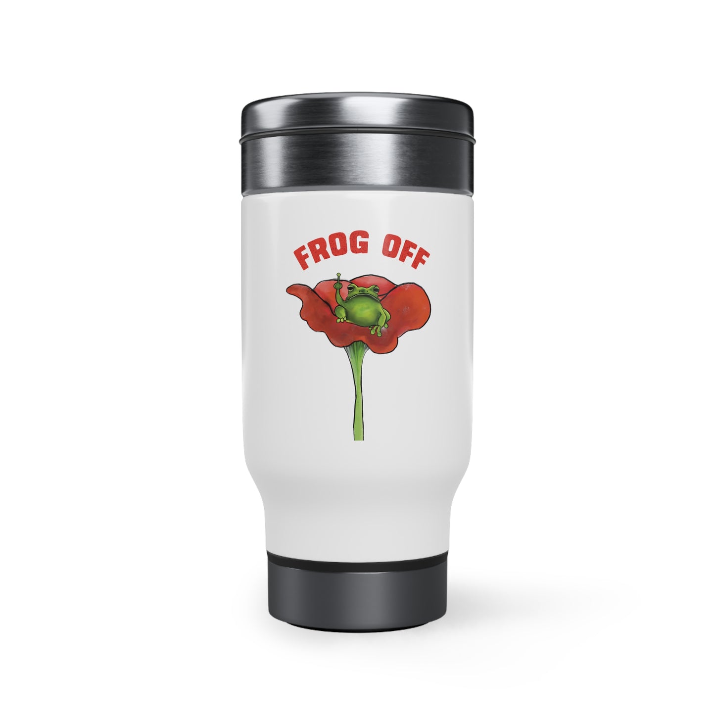 Frog Off Stainless Steel Travel Mug with Handle, 14oz