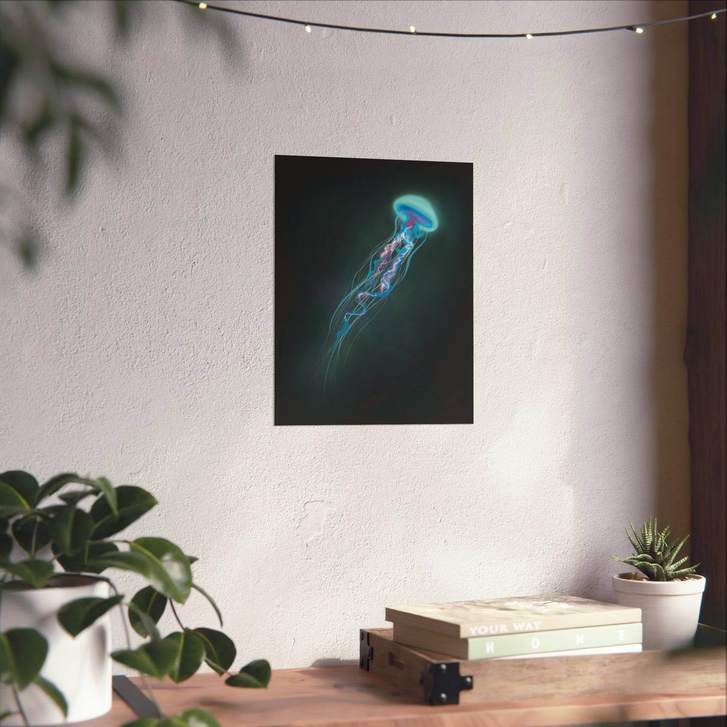 Bioluminescent Trippy Jellyfish Poster, Colorful Bioluminescent Jellyfish, Glowing pretty jellyfish, jellyfish lover, glowing bioluminescent art