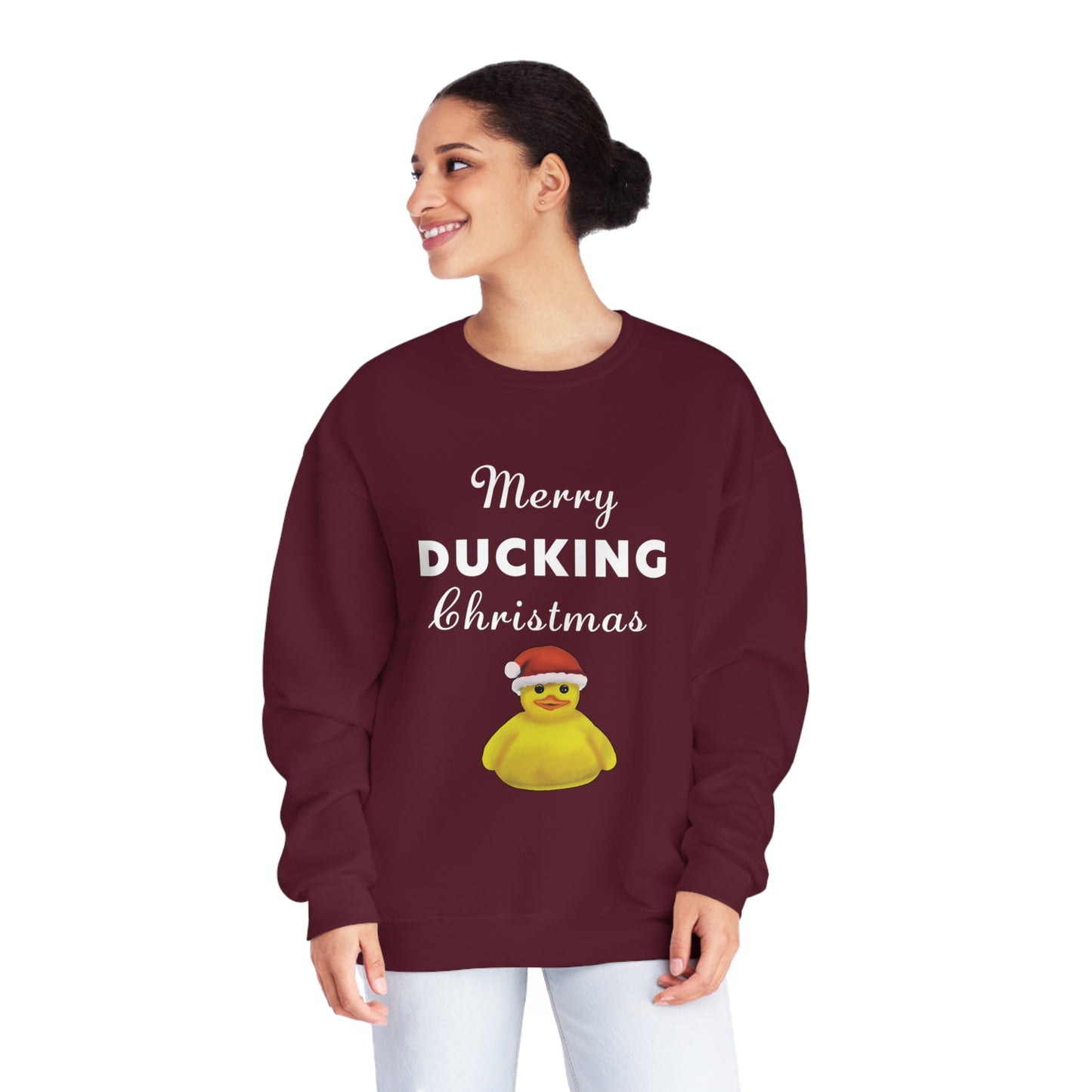 Funny Christmas Pun Duck Sweatshirt, Holiday Decor, cute funny holiday christmas sweatshirt, cute Merry Ducking Christmas Sweatshirt gift