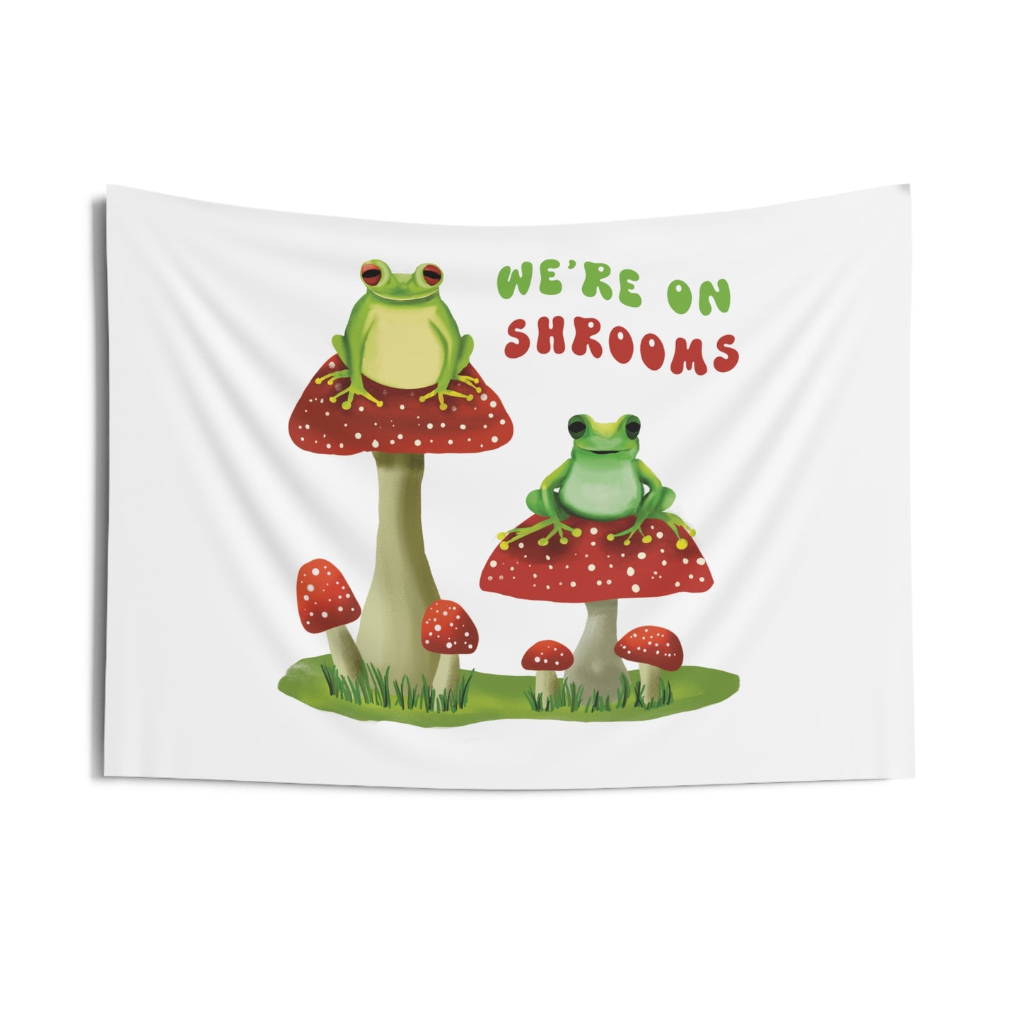 Funny Frogs on Mushrooms Tapestry, Cute Frog lover tapestry, dorm room tapestry, funny saying tapestry cute bedroom wall decor, wall hangings cute, funny wall tapestry