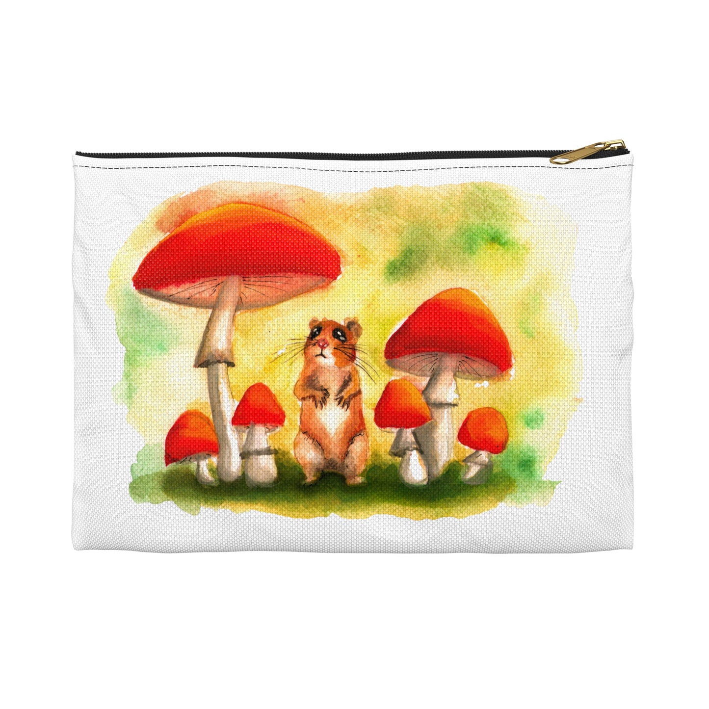 Cute Mouse in Mushrooms Watercolor painting, Makeup bag/ accessory bag