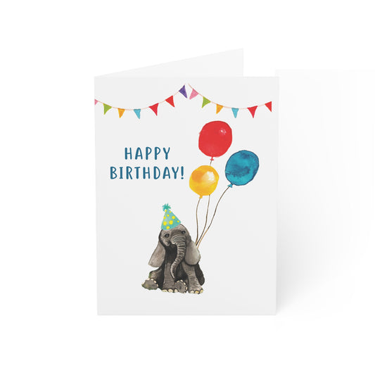 Cute Baby Elephant Birthday Card, WAtercolor Baby elephant Art Print, cute birthday card for first birthday