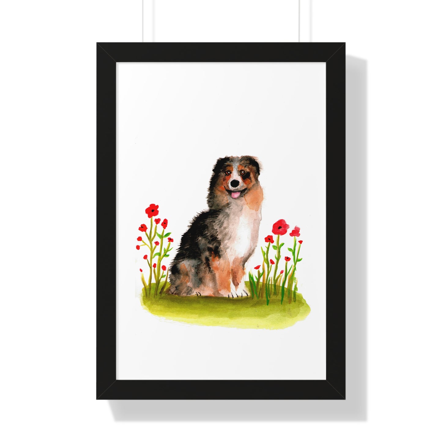 Watercolor Australian Shepherd Art Print, Cute Watercolor Art poster, Framed Art Poster