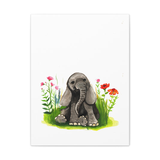 Cute Watercolor Baby Elephant in Flowers, Nursery Wall art, safari animal prints, cute baby animals, kids wall art, animal lover