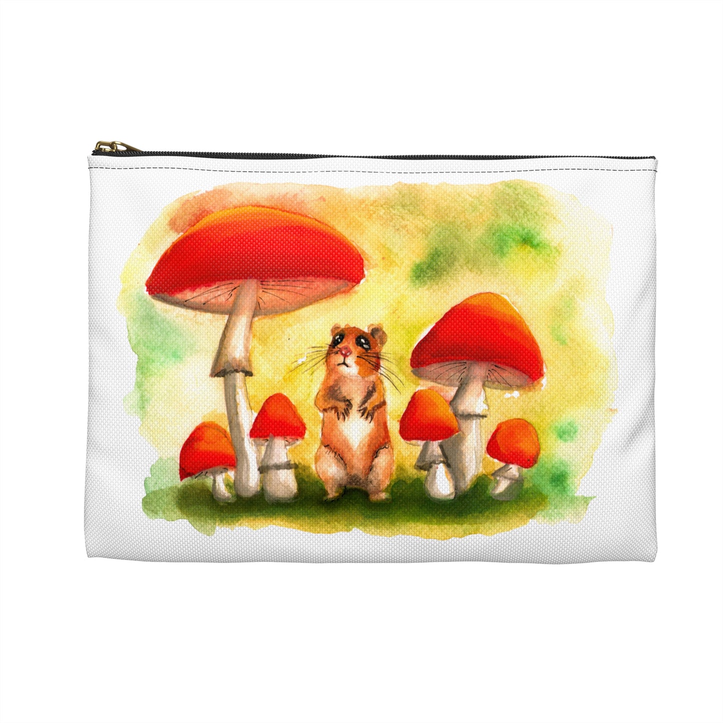 Cute Mouse in Mushrooms Watercolor painting, Makeup bag/ accessory bag