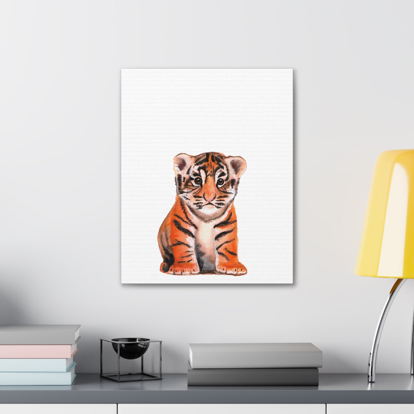 Cute Tiger Cub Gallery Canvas Wrap, Watercolor tiger cub, nursery room art, cute baby shower gift, new mom gift, cute baby tiger wall art, kids room art