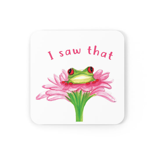 Cute WAtercolor Frog Cork back Coaster, frog lover gift, cute frog decor