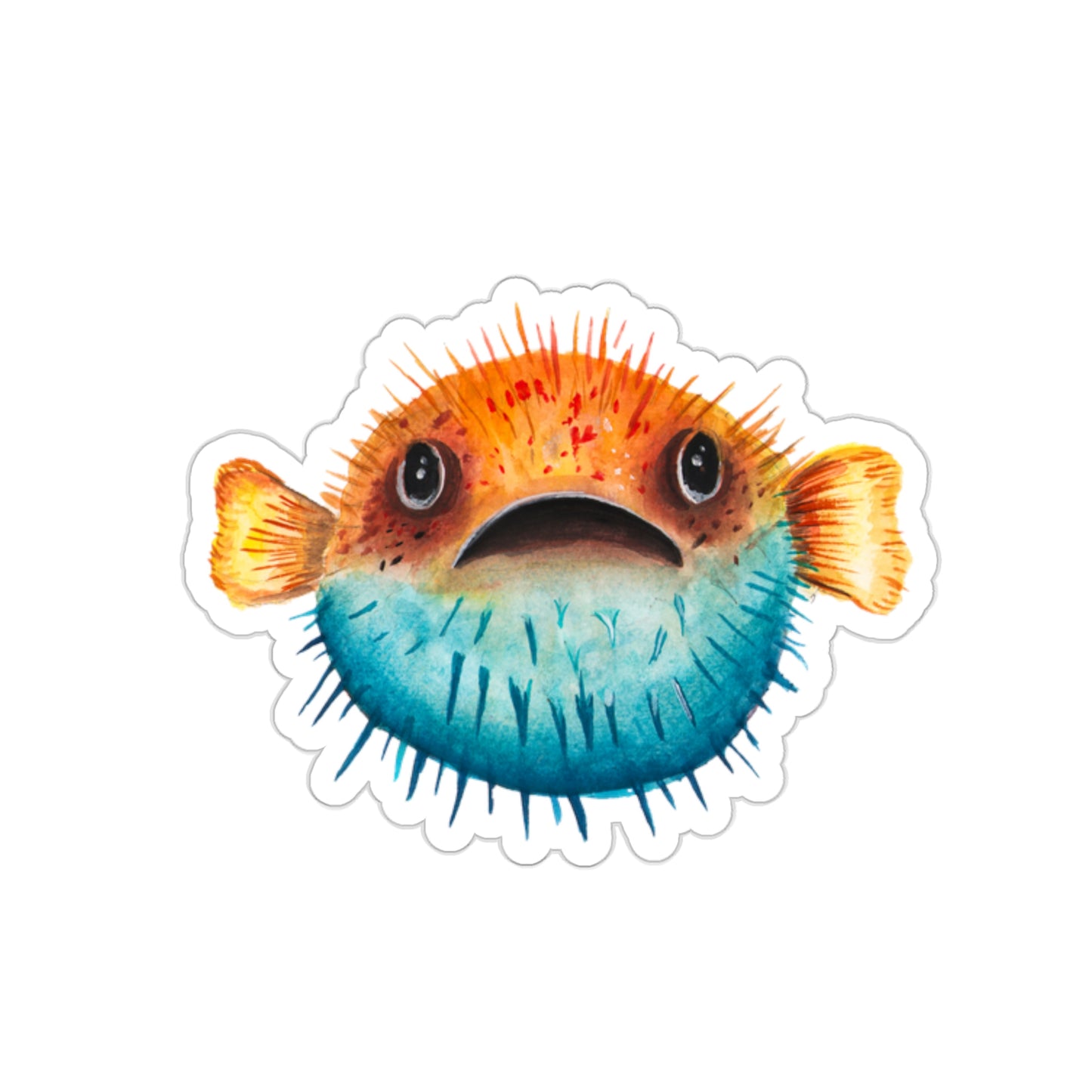 Cute Watercolor Pufferfish sticker, Funny Illustration sticker, original blowfish cute sticker for water bottle, cute funny watercolor fish Sticker, Vinyl sticker