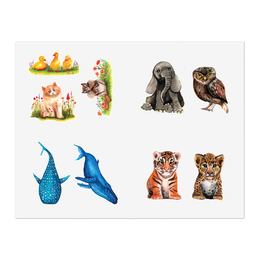 Cute Watercolor Baby Animal Stickers, Die Cut Cute Adorable Sticker sheet, Sticker bundle Sheet, stickers for kids