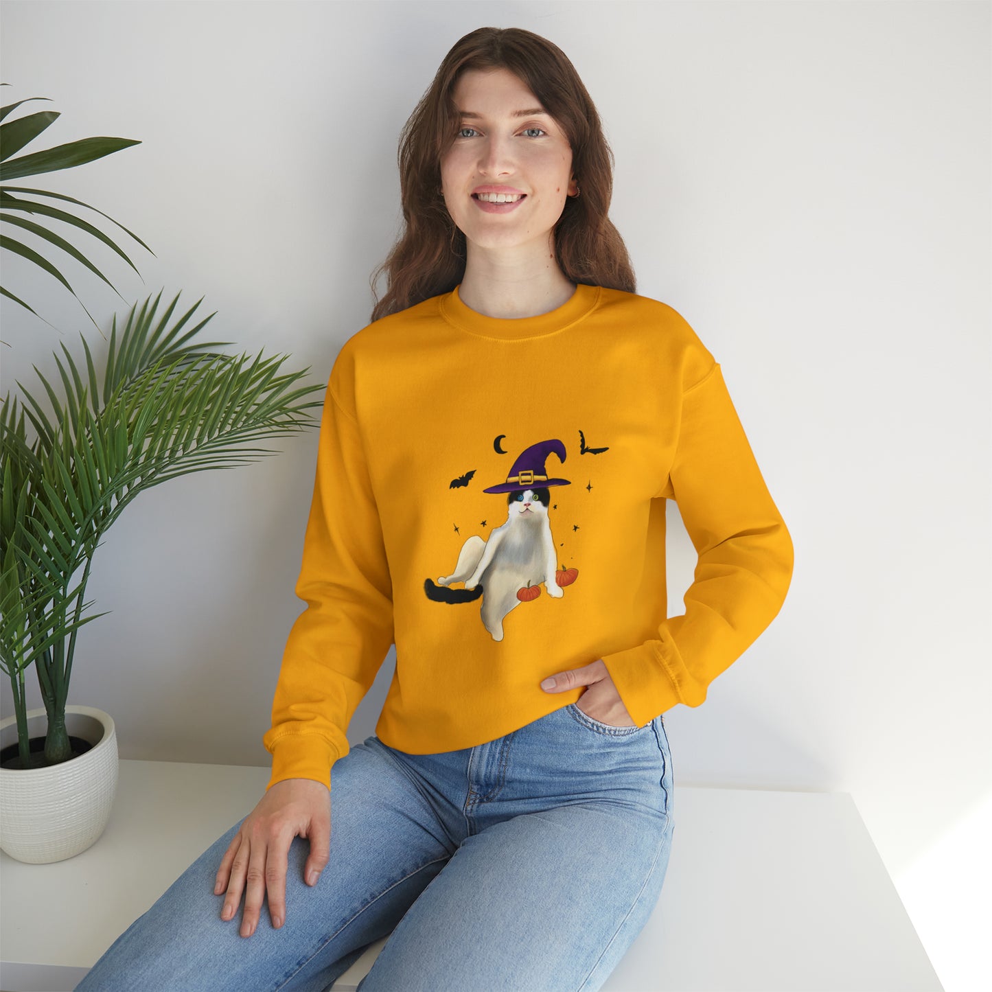 Cute Halloween Crewneck, Cute Cat Halloween Sweathshirt, Halloween Shirt, cute halloween cat crewneck