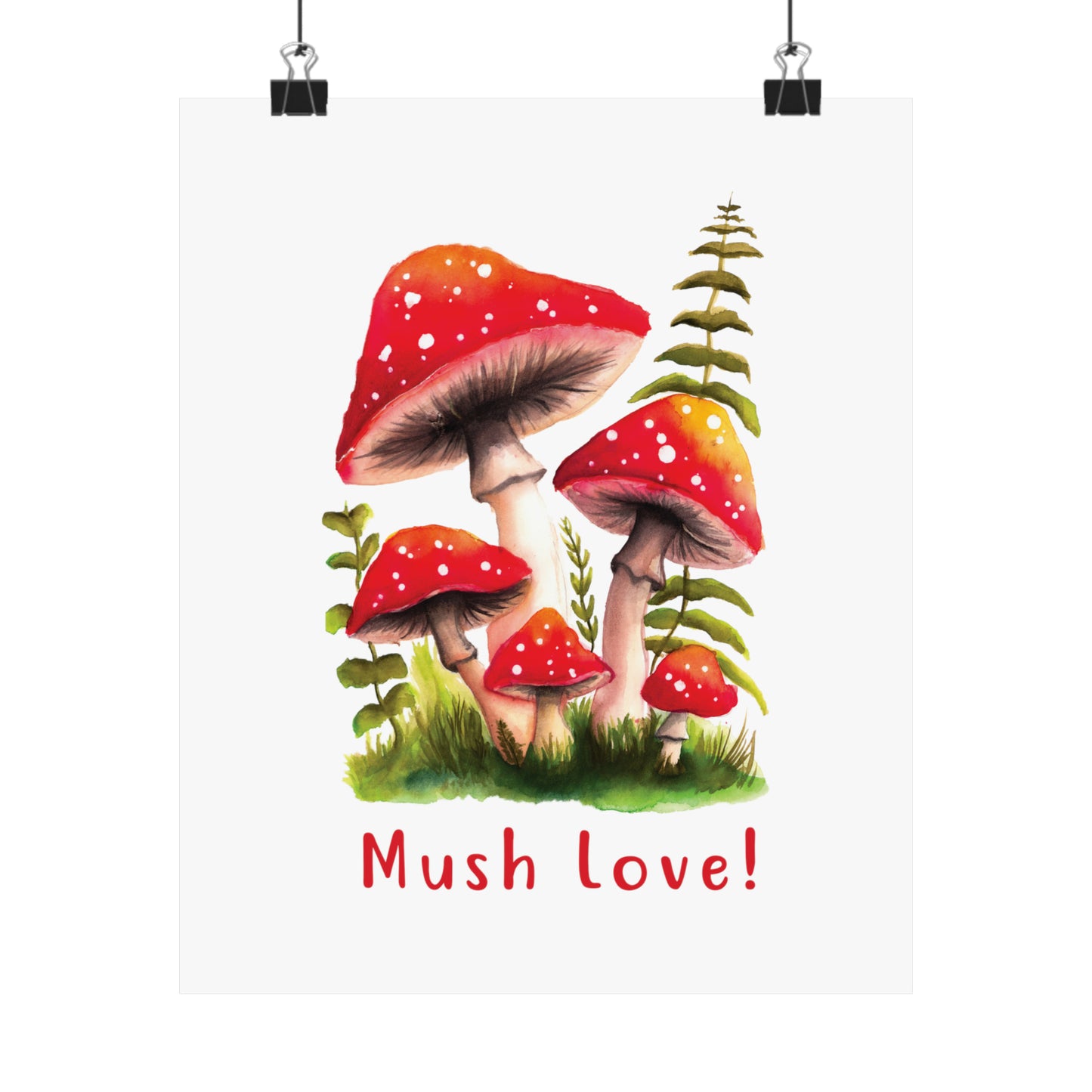 Cute Watercolor Mushroom Wall Art poster, Mush Love Bedroom Mushroom wall art cute wall art, red mushroom poster