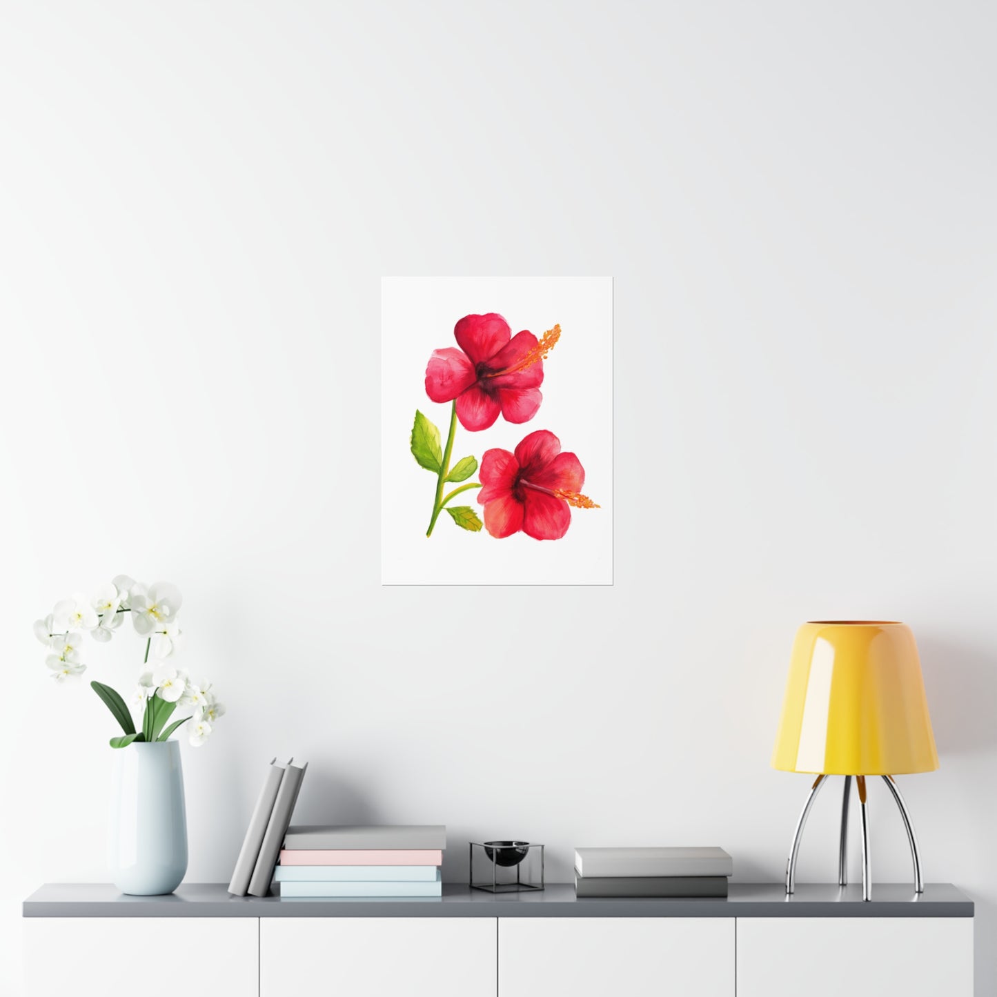 Watercolor Hibiscus Flowers Art Print, Pretty Watercolor flower Poster, Art Print hibiscus flower, pretty hibiscus flower art print