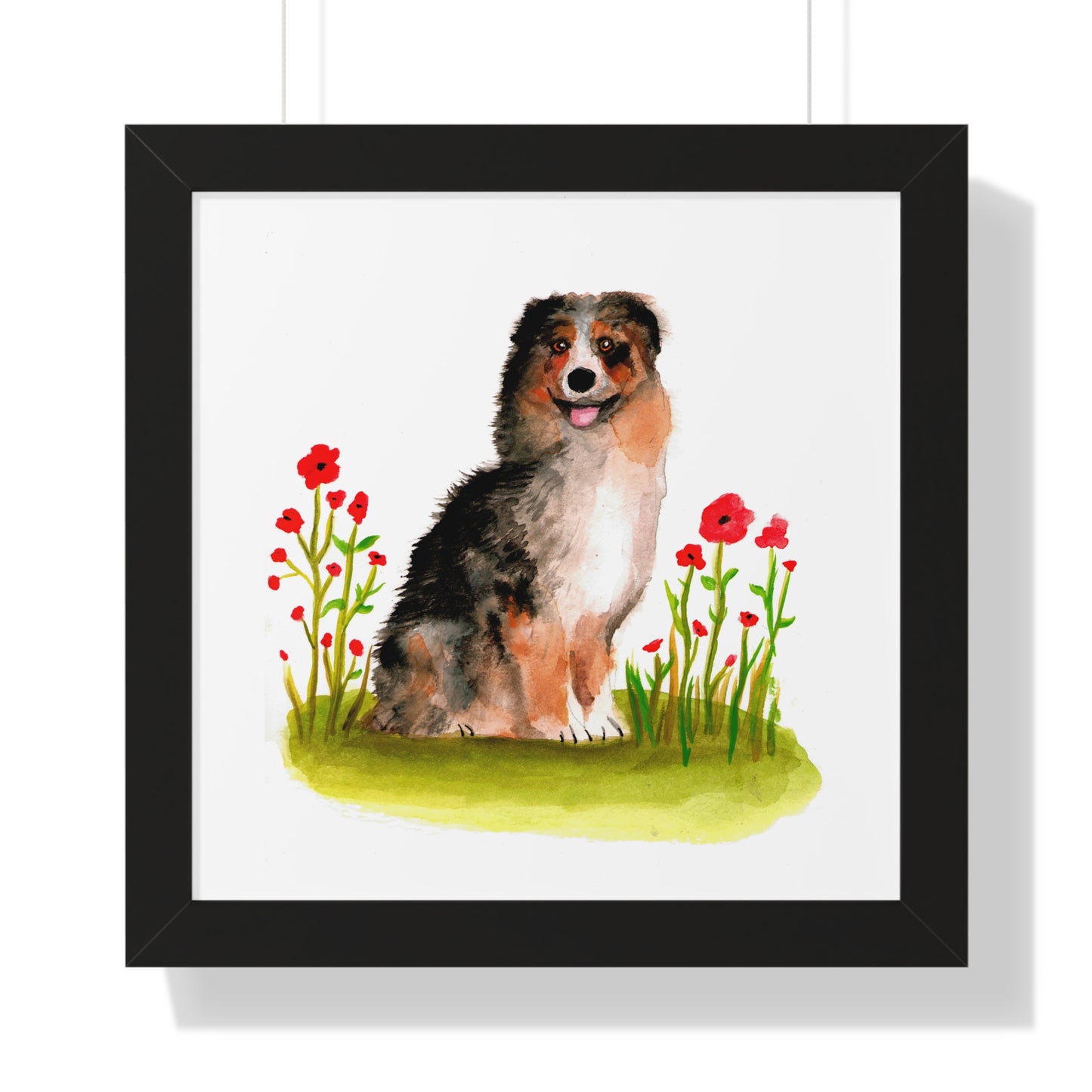 Watercolor Australian Shepherd Art Print, Cute Watercolor Art poster, Framed Art Poster