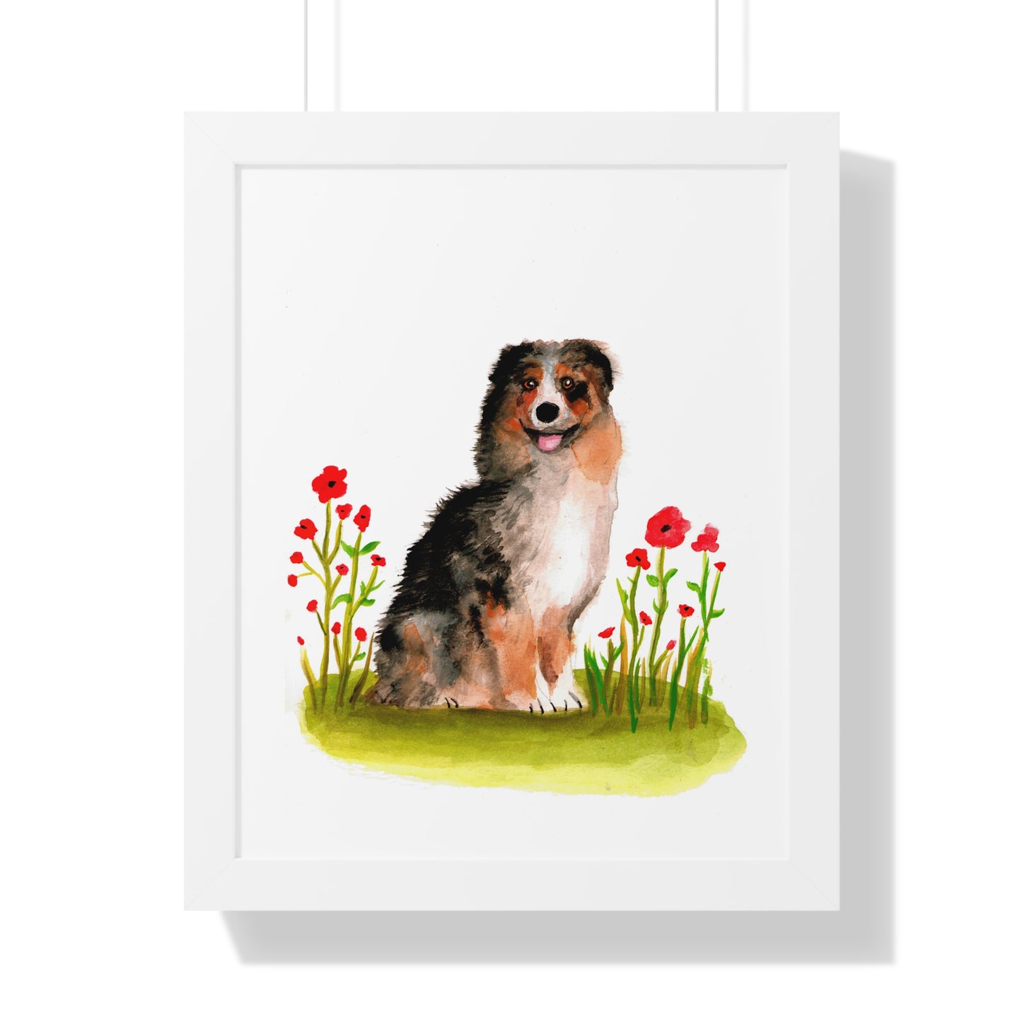 Watercolor Australian Shepherd Art Print, Cute Watercolor Art poster, Framed Art Poster