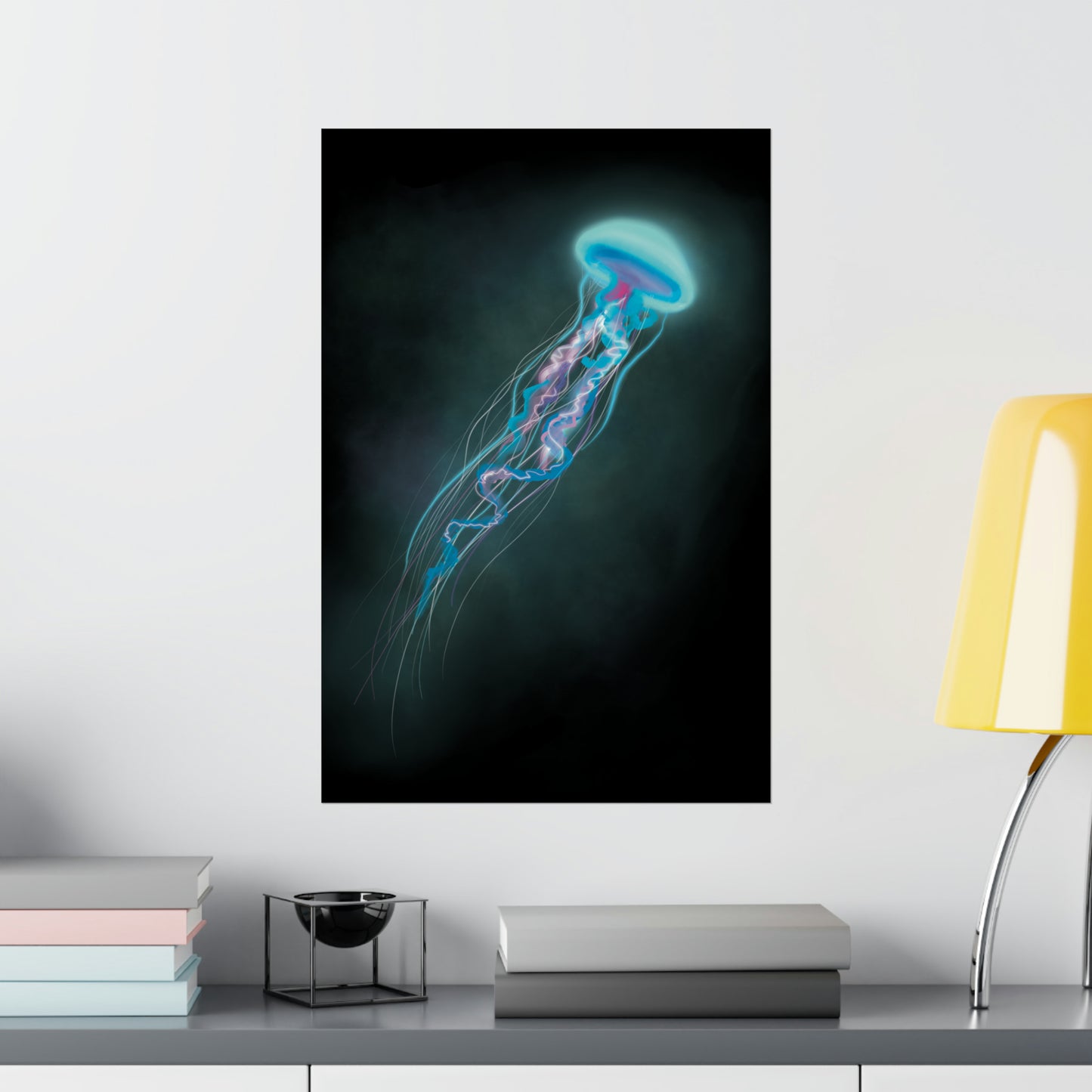 Bioluminescent Trippy Jellyfish Poster, Colorful Bioluminescent Jellyfish, Glowing pretty jellyfish, jellyfish lover, glowing bioluminescent art