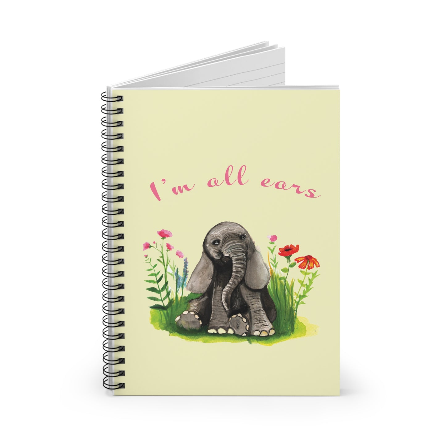 Cute watercolor baby elephant journal, elephant lover gift idea, cute baby elephant watercolor, elephant notebook for school students