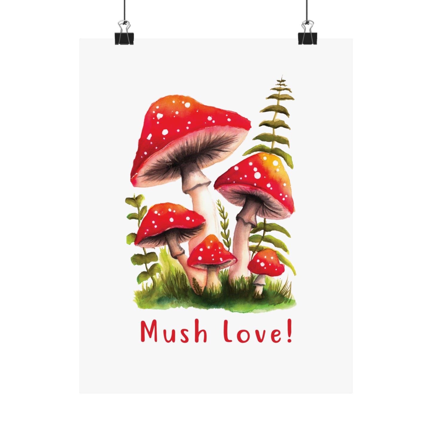 Cute Watercolor Mushroom Wall Art poster, Mush Love Bedroom Mushroom wall art cute wall art, red mushroom poster