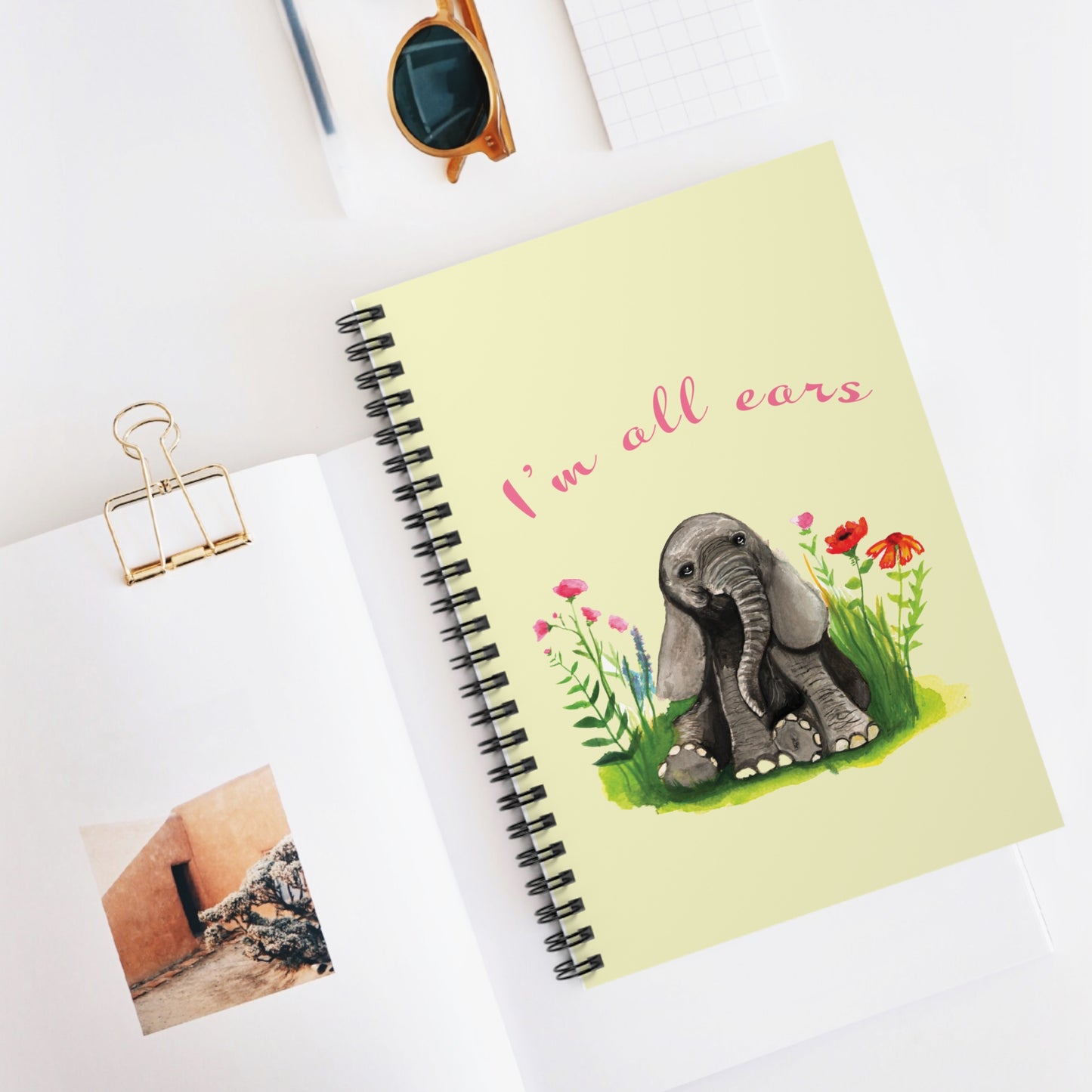 Cute watercolor baby elephant journal, elephant lover gift idea, cute baby elephant watercolor, elephant notebook for school students