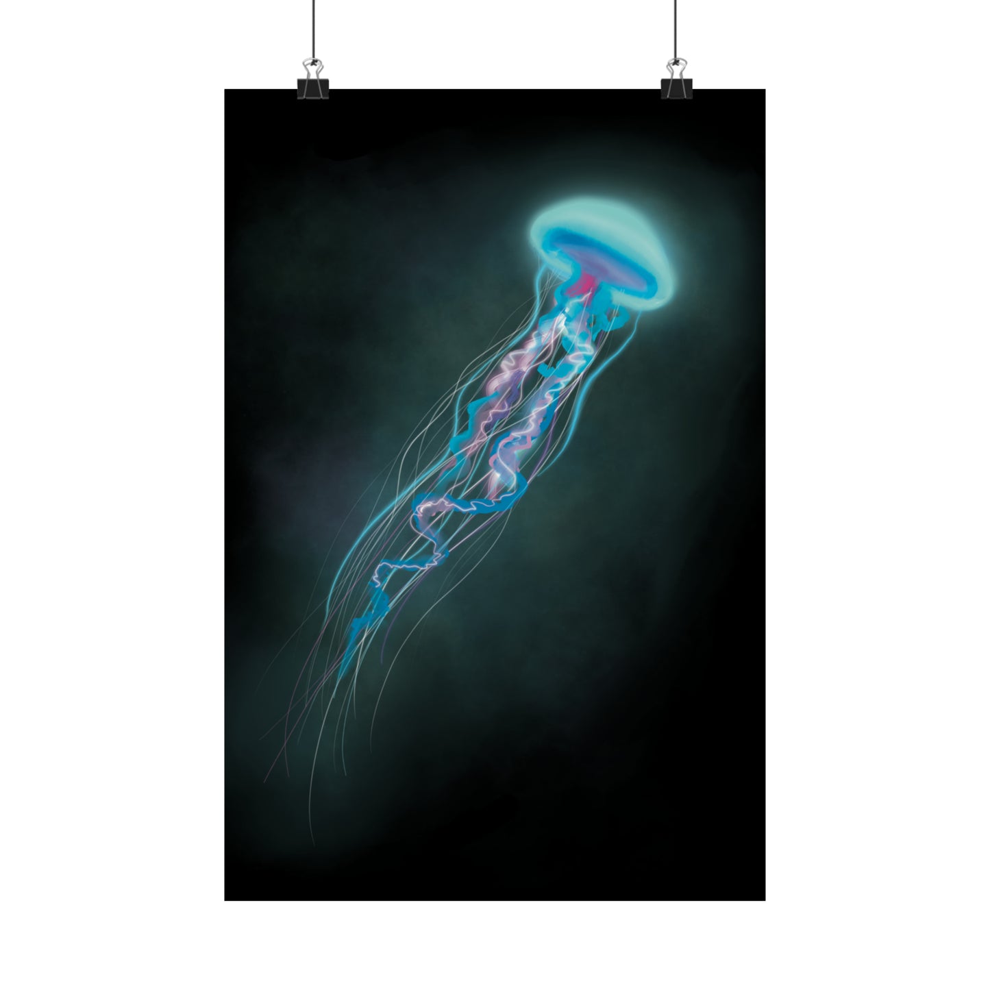 Bioluminescent Trippy Jellyfish Poster, Colorful Bioluminescent Jellyfish, Glowing pretty jellyfish, jellyfish lover, glowing bioluminescent art