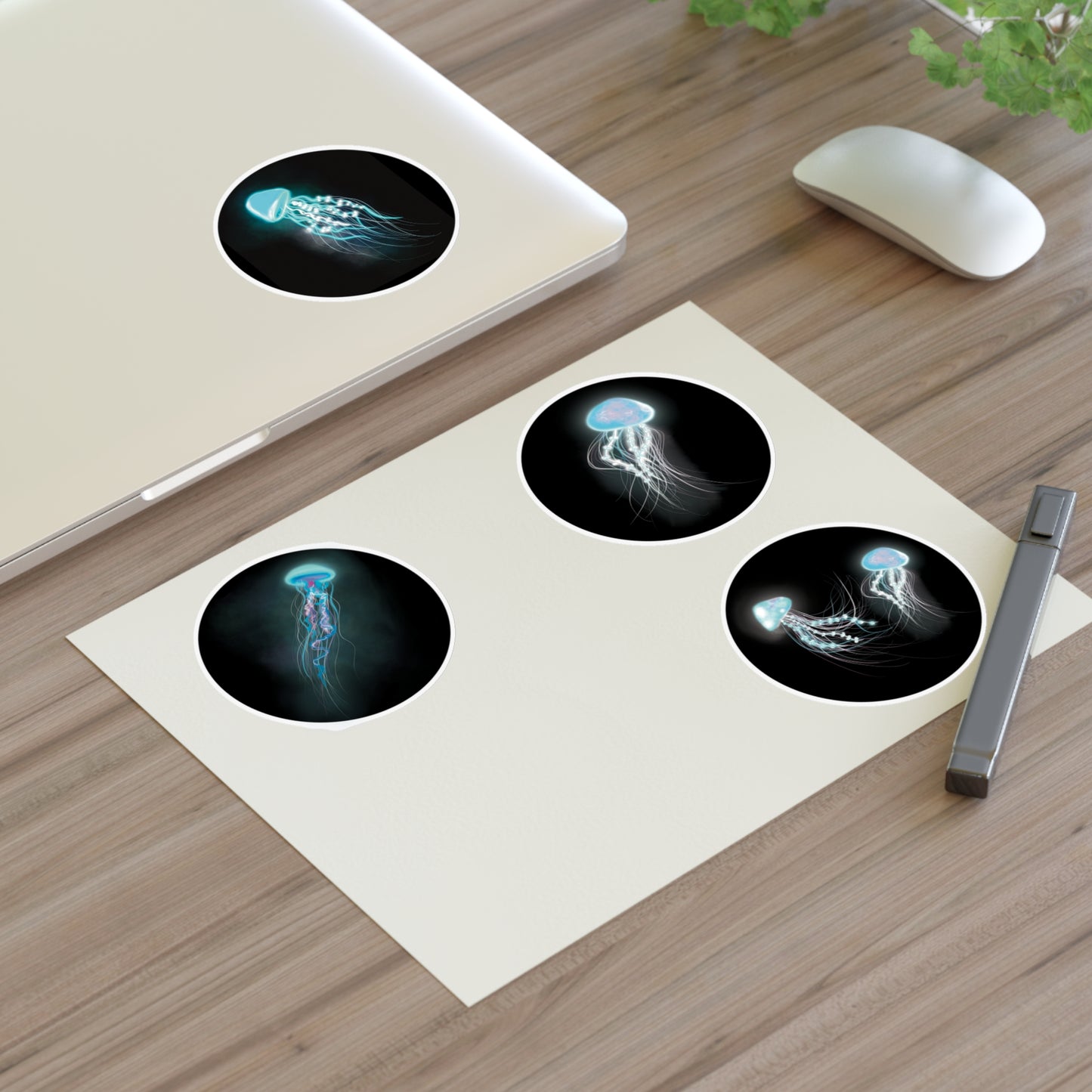 Pretty Cool Bioluminescent Jellyfish Sticker Sheet, Cool pretty glowing jellyfish, bioluminescent art, sticker sheet set of 4 stickers