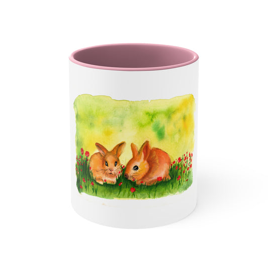 Cute watercolor baby bunny mug, Colorful accent mug, watercolor bunny mug, cute floral mug, bunny lover cute mug, animal lover mug